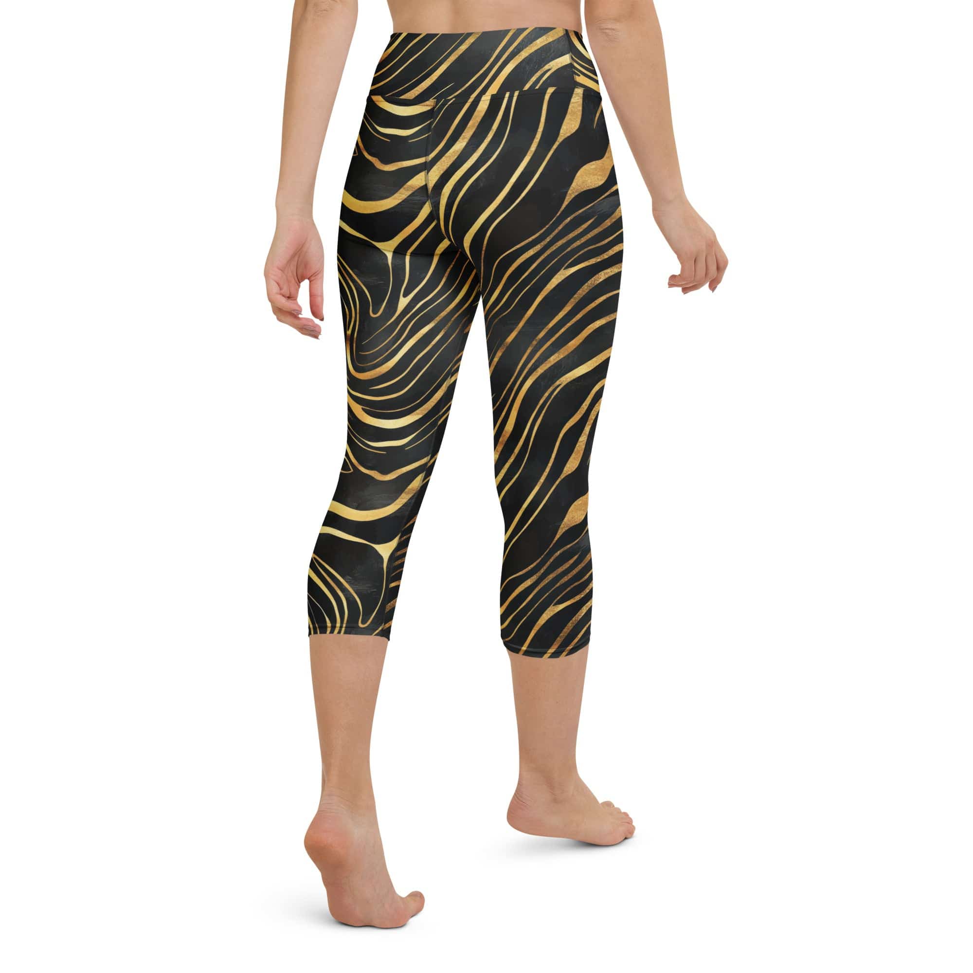 Golden Print Waves Yoga Capris