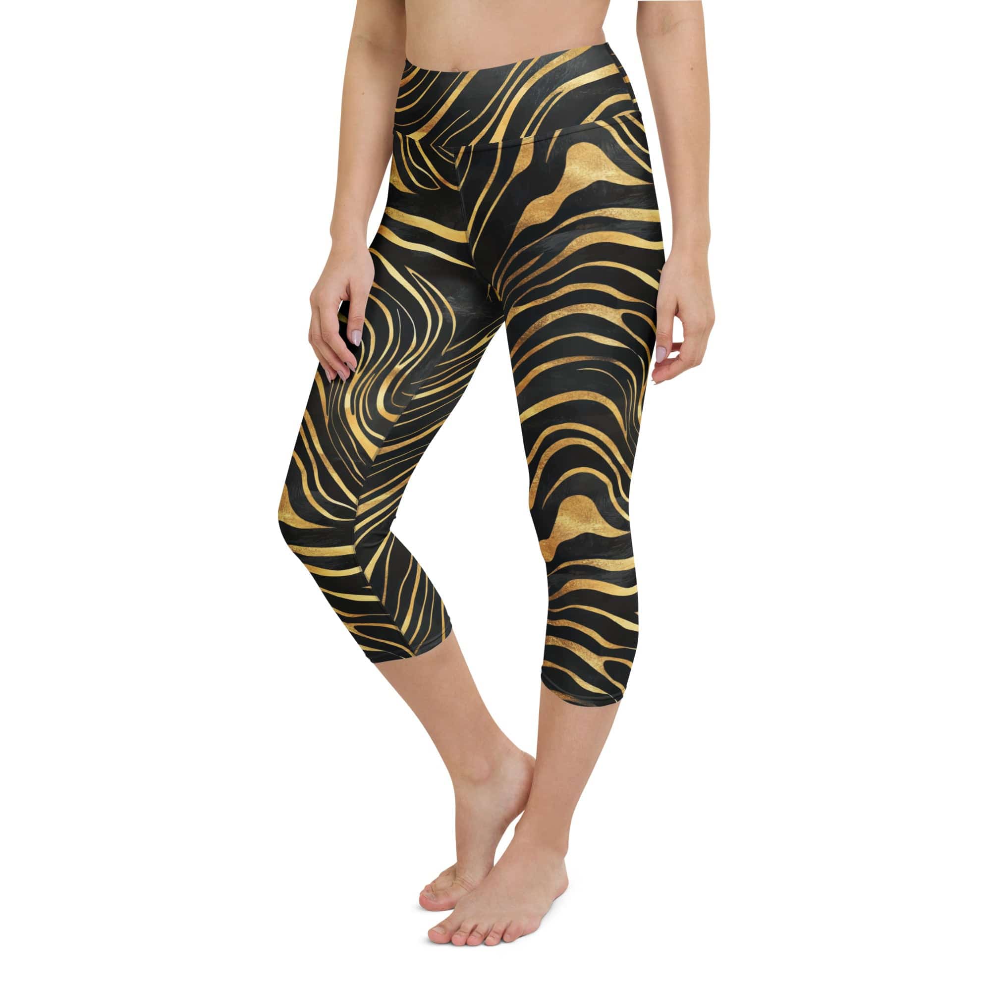 Golden Print Waves Yoga Capris