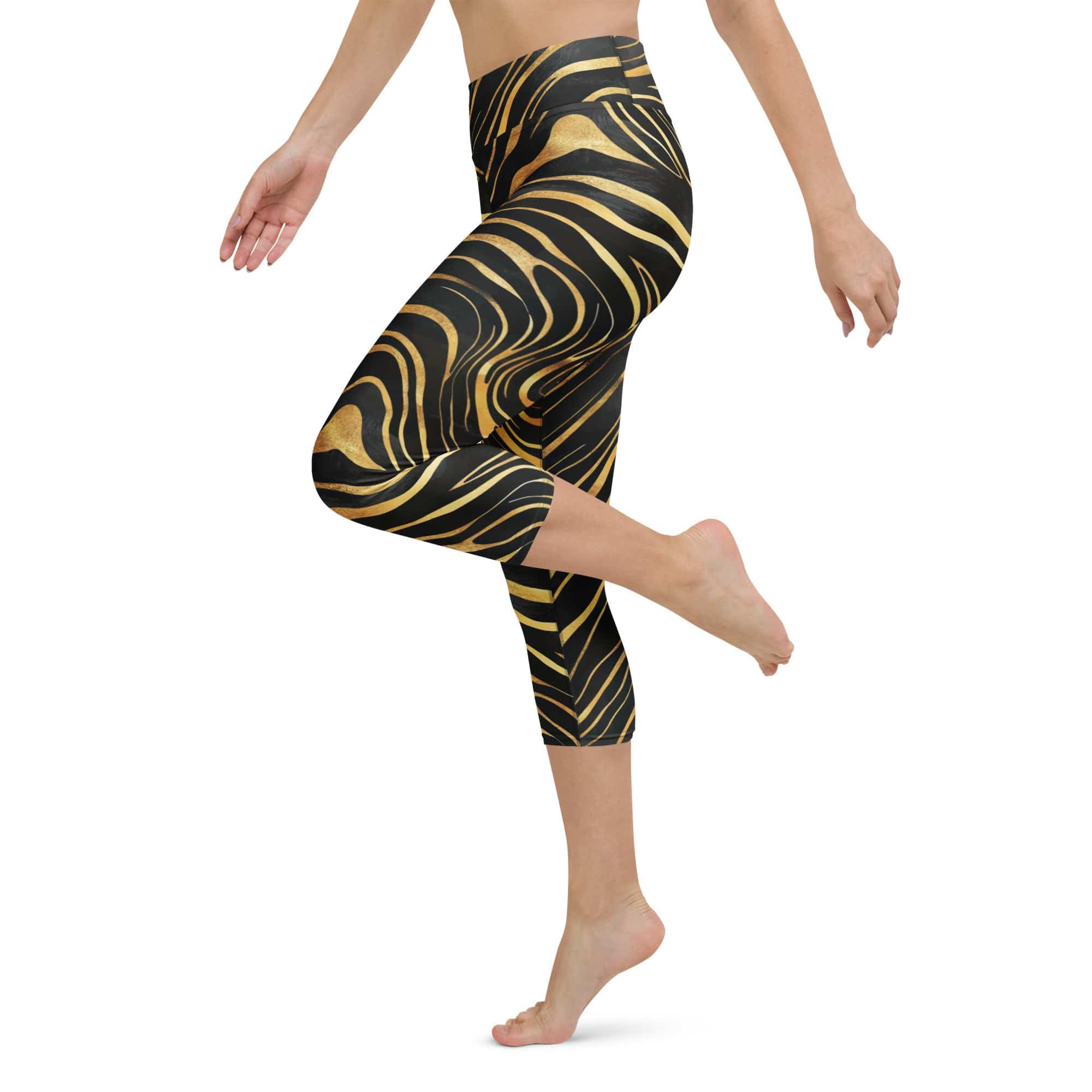 Golden Print Waves Yoga Capris