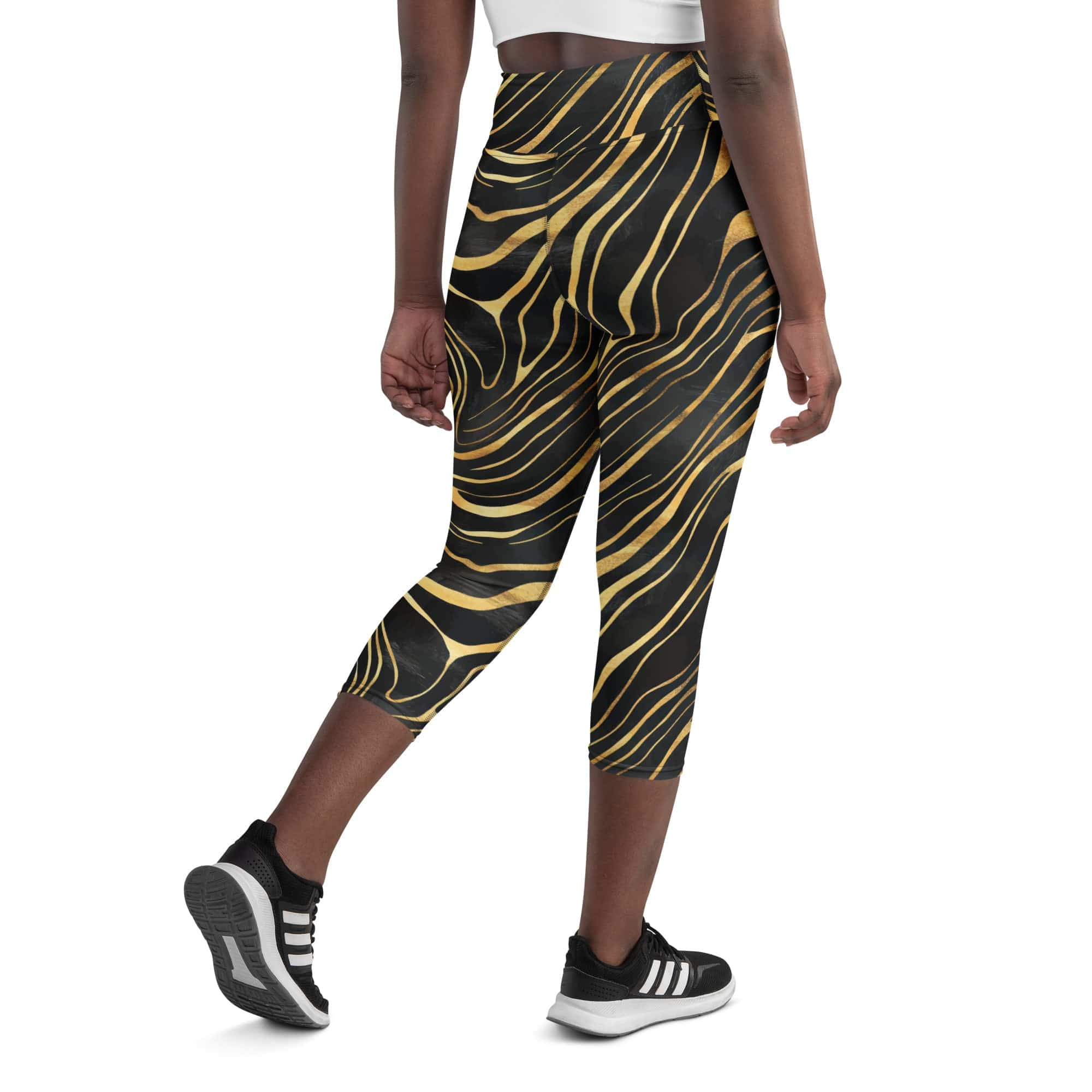 Golden Print Waves Yoga Capris