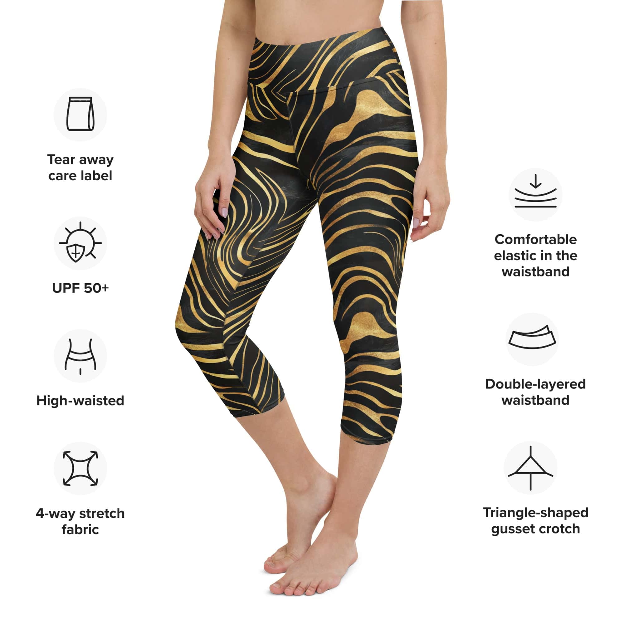 Golden Print Waves Yoga Capris