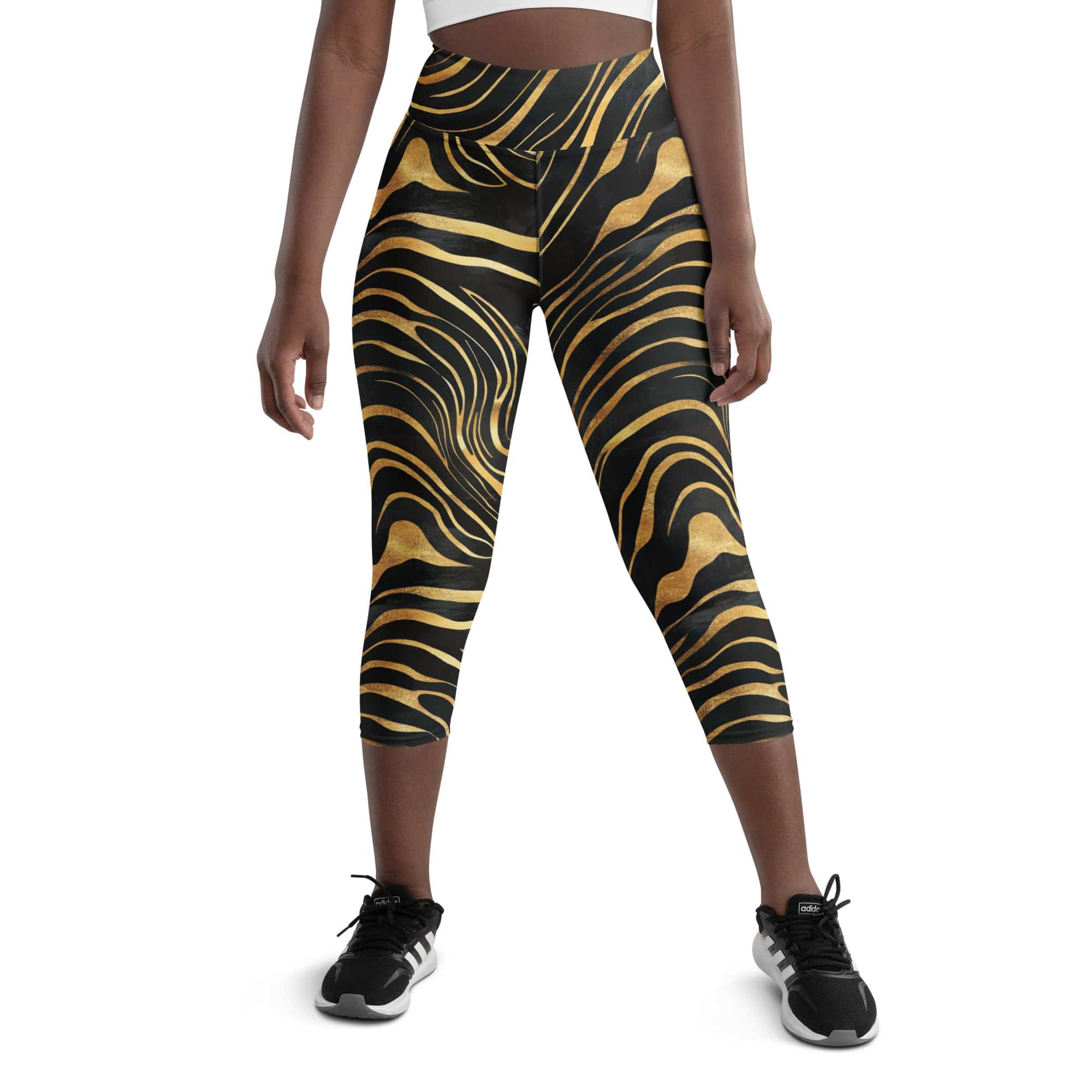 Golden Print Waves Yoga Capris