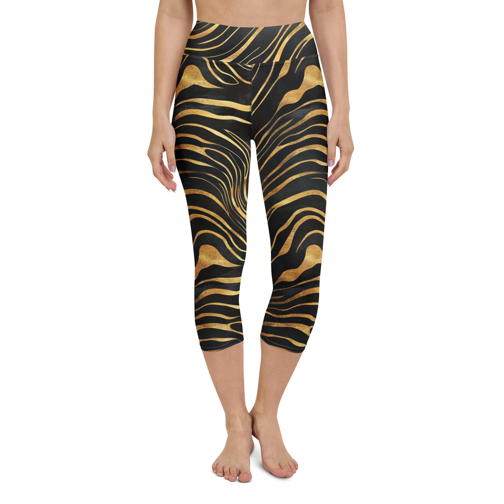 Golden Print Waves Yoga Capris