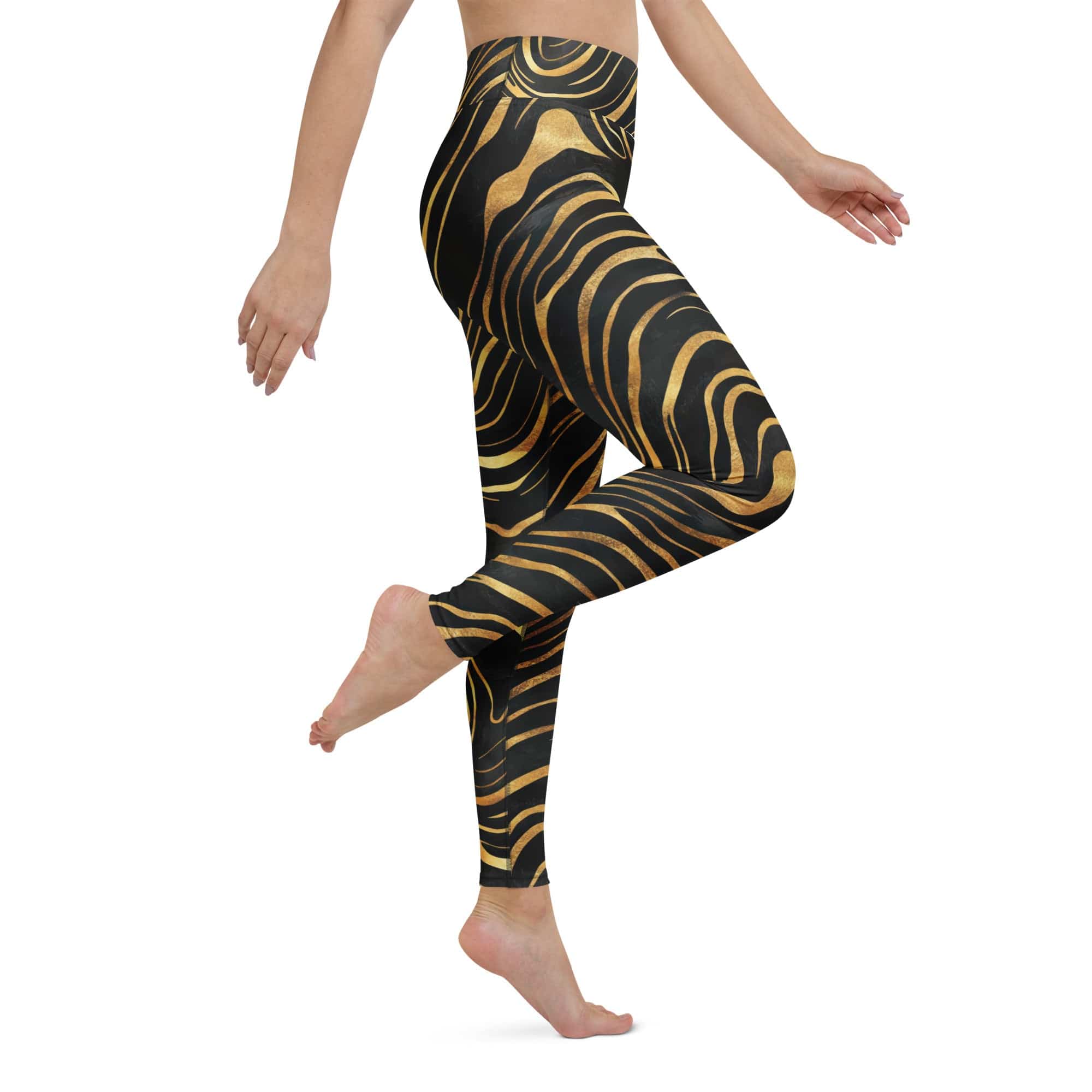 Golden Print Waves Yoga Leggings