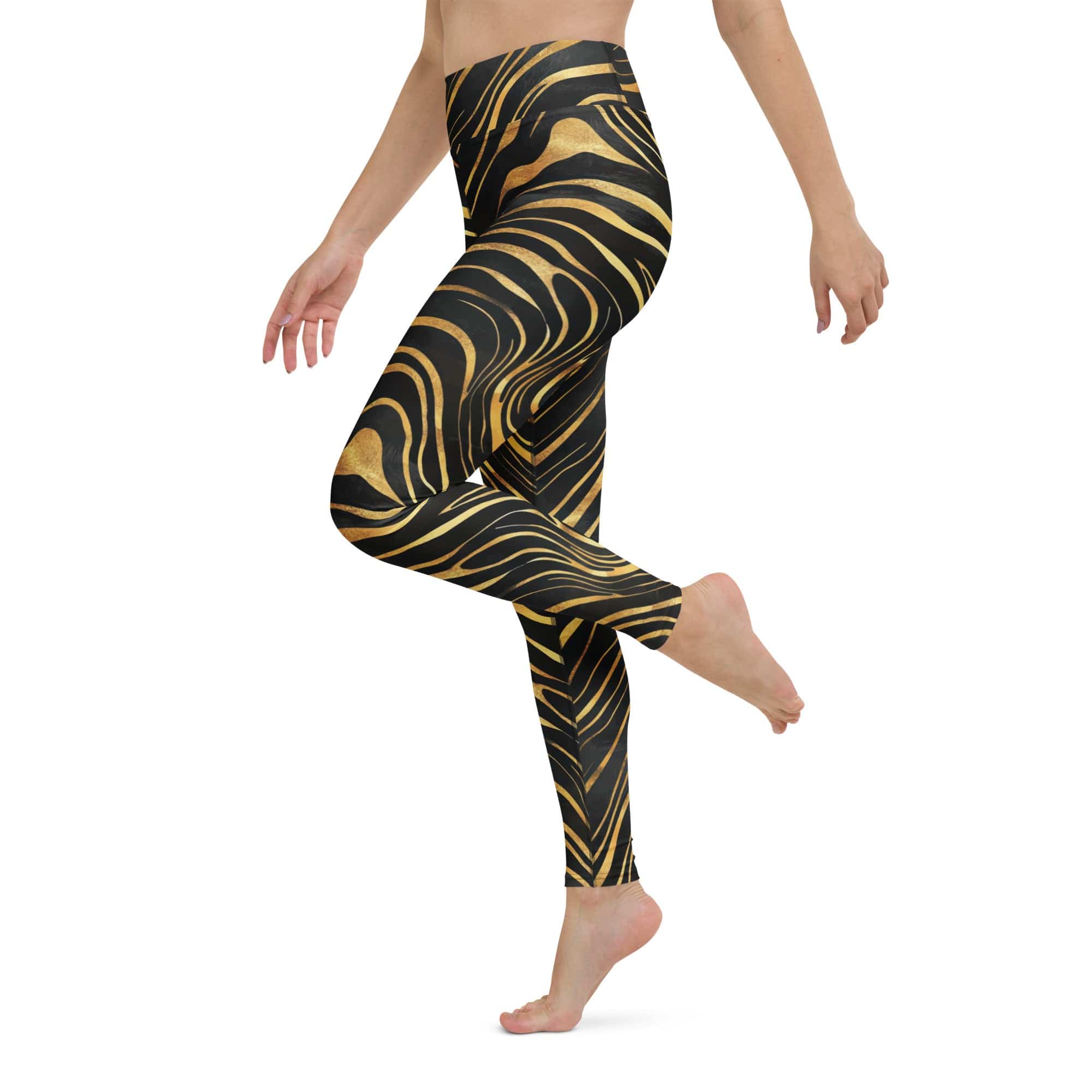 Golden Print Waves Yoga Leggings