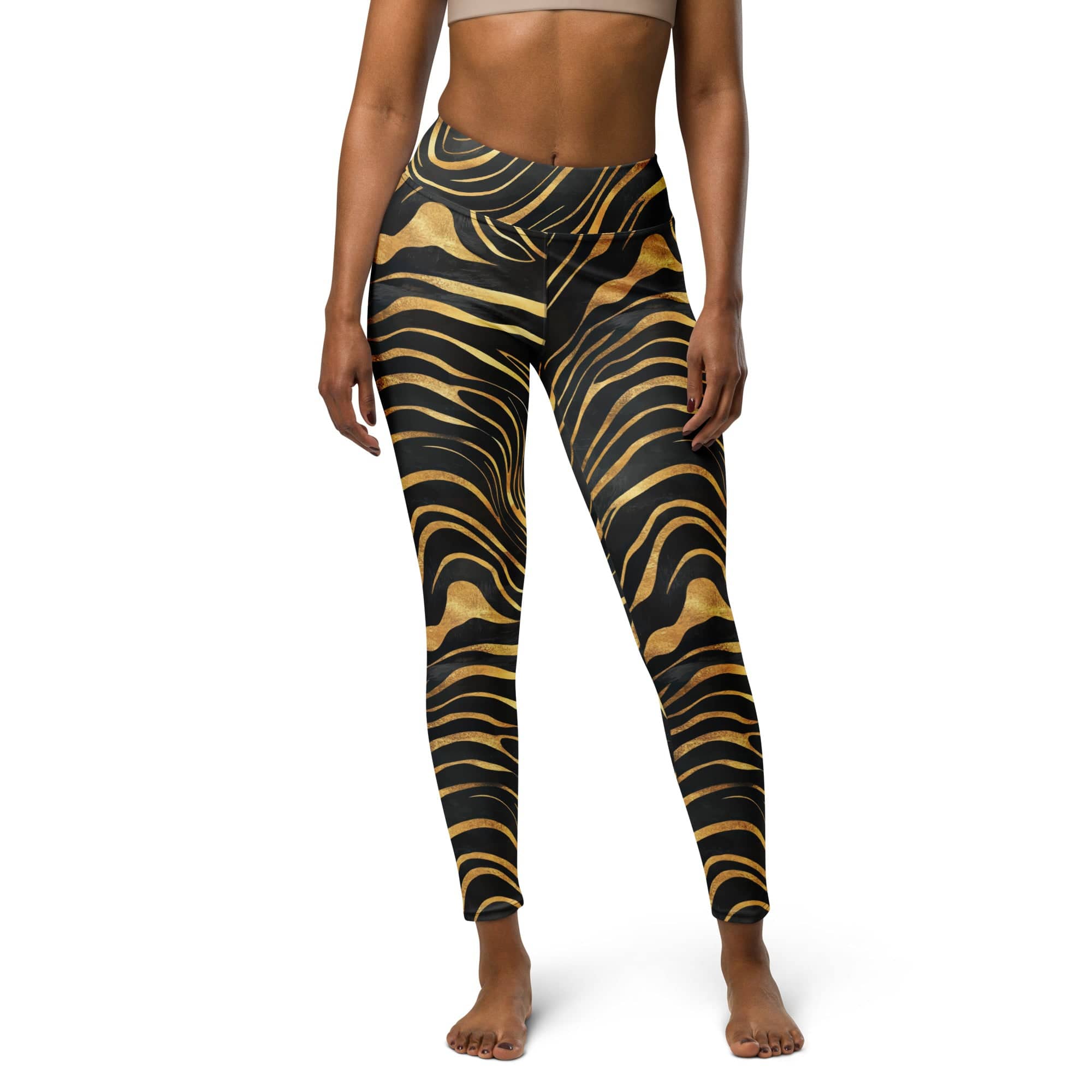 Golden Print Waves Yoga Leggings