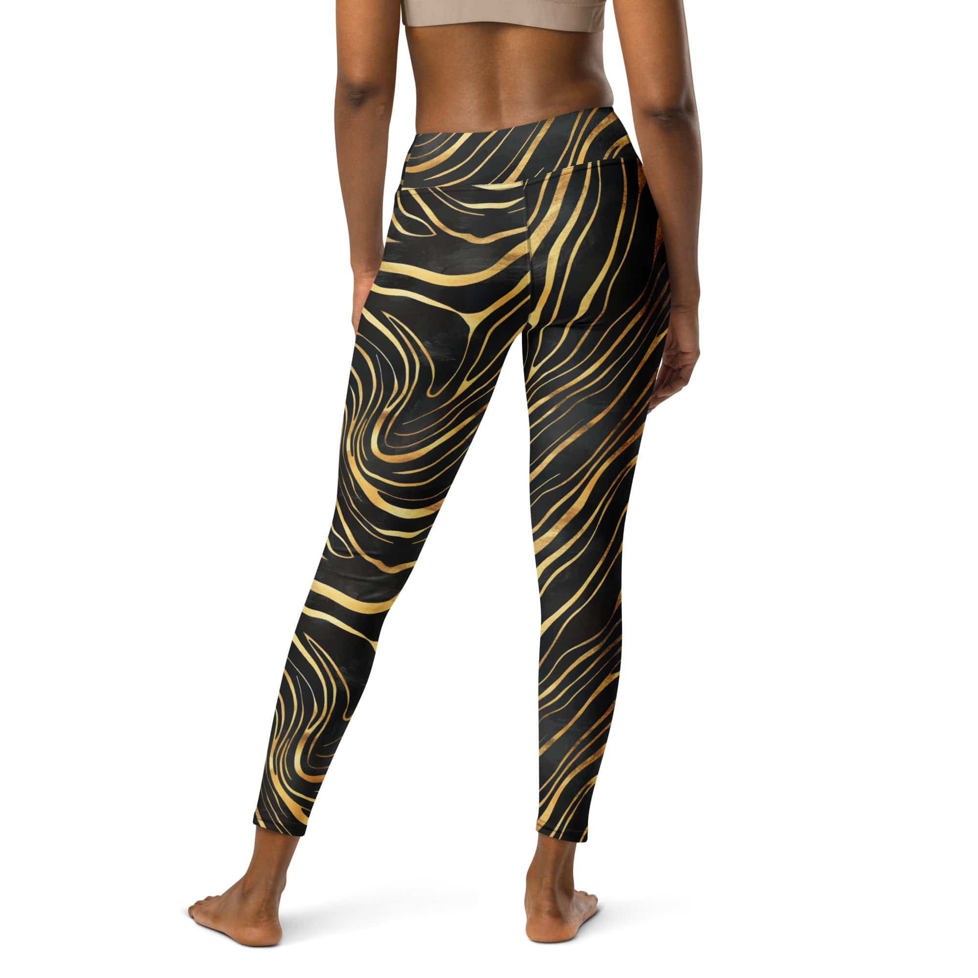 Golden Print Waves Yoga Leggings