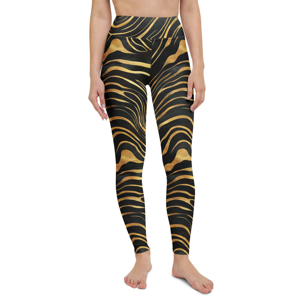 Golden Print Waves Yoga Leggings