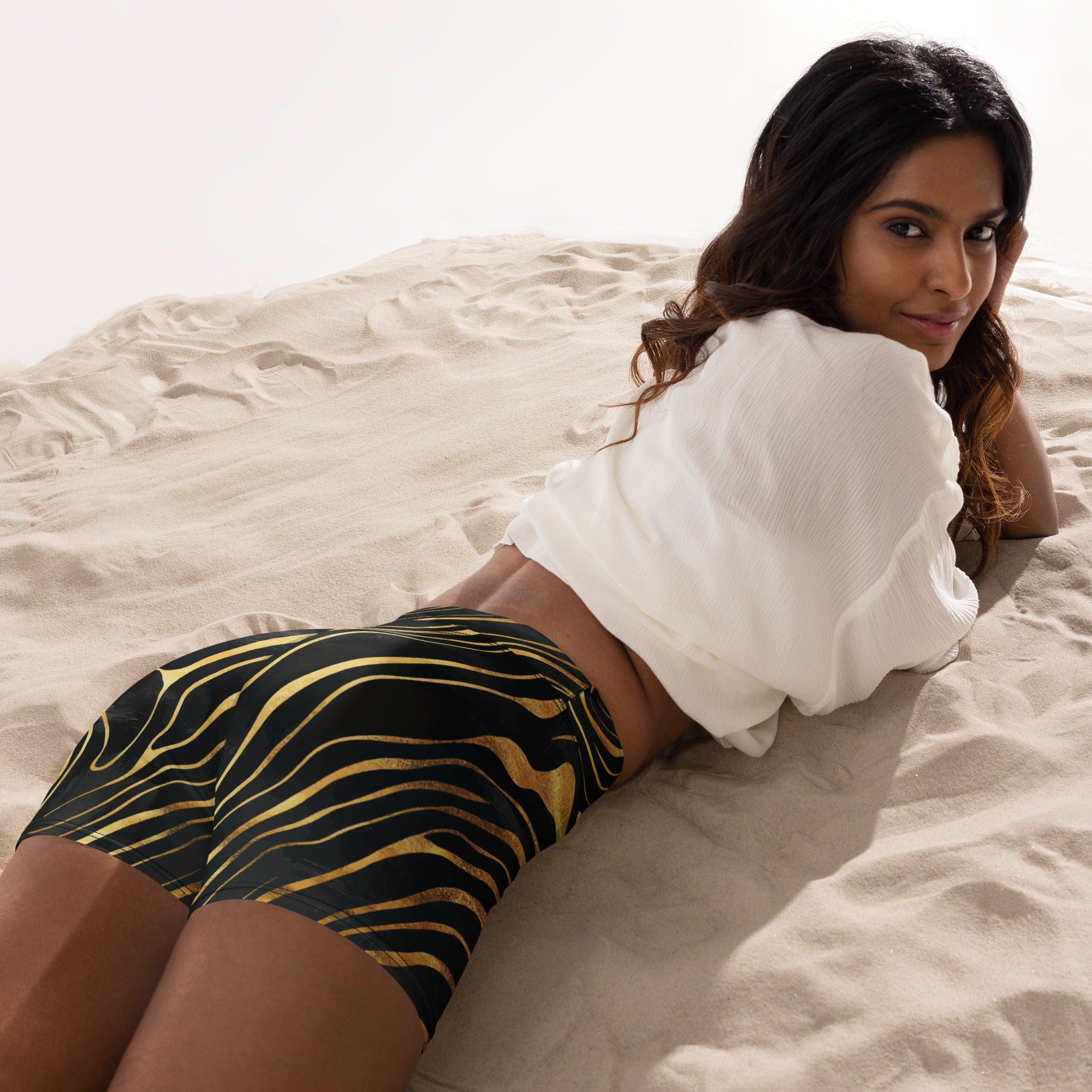 Golden Print Waves Yoga Shorts