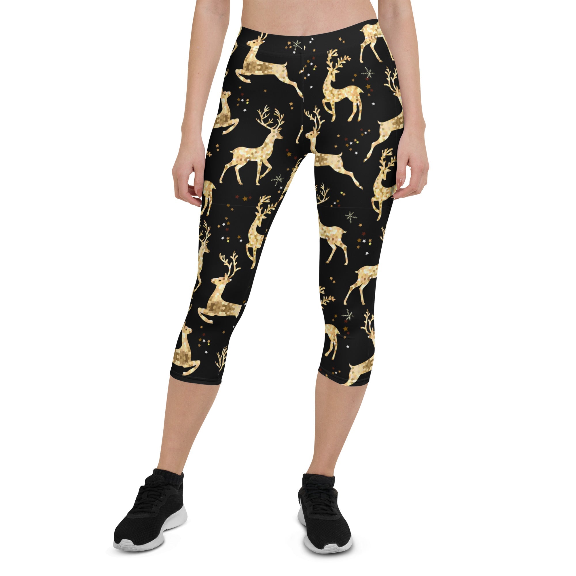 Golden Reindeers Print Capris