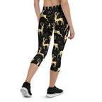 Golden Reindeers Print Capris