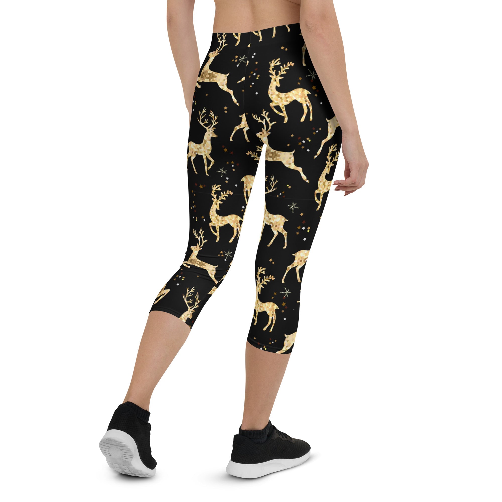 Golden Reindeers Print Capris