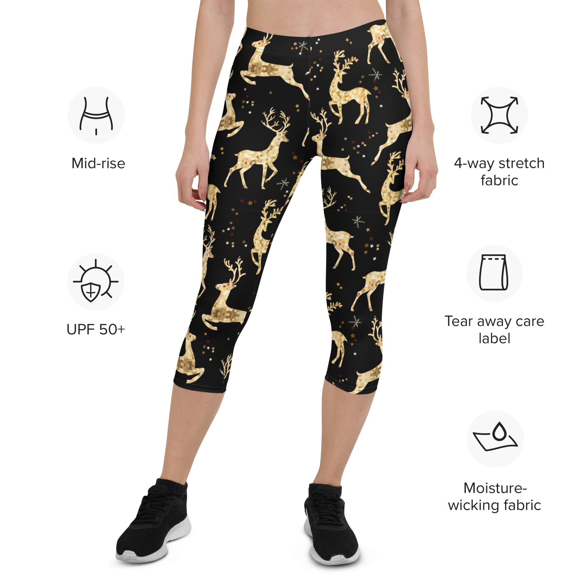 Golden Reindeers Print Capris