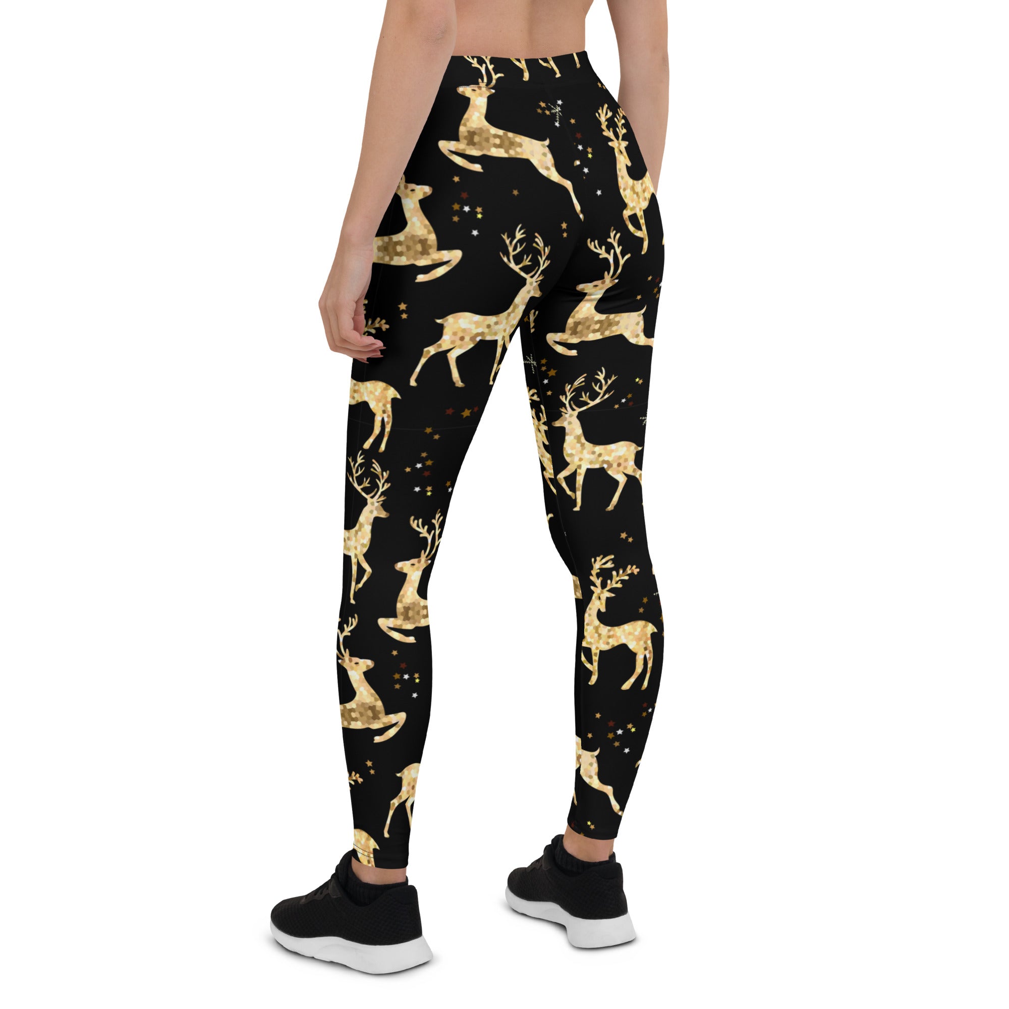 Golden Reindeers Print Leggings