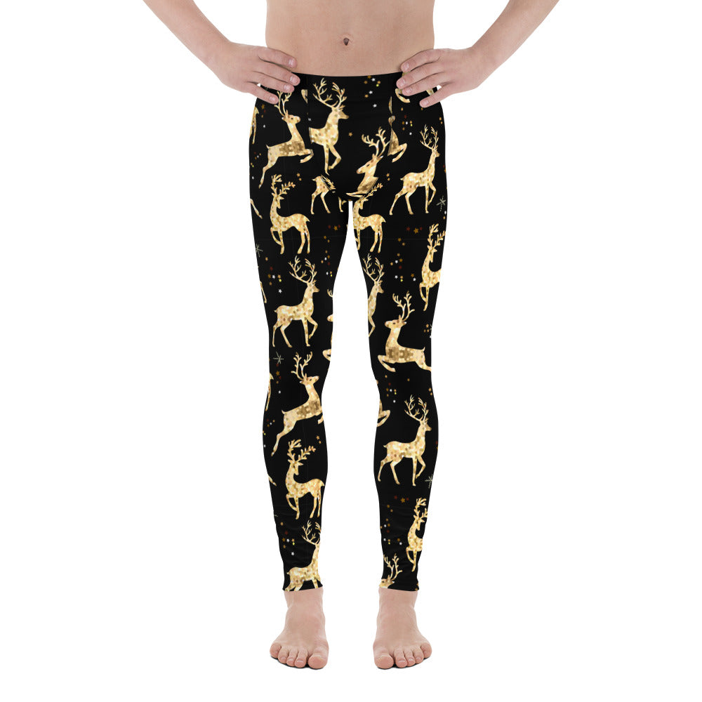 Golden Reindeers Print Men's Leggings