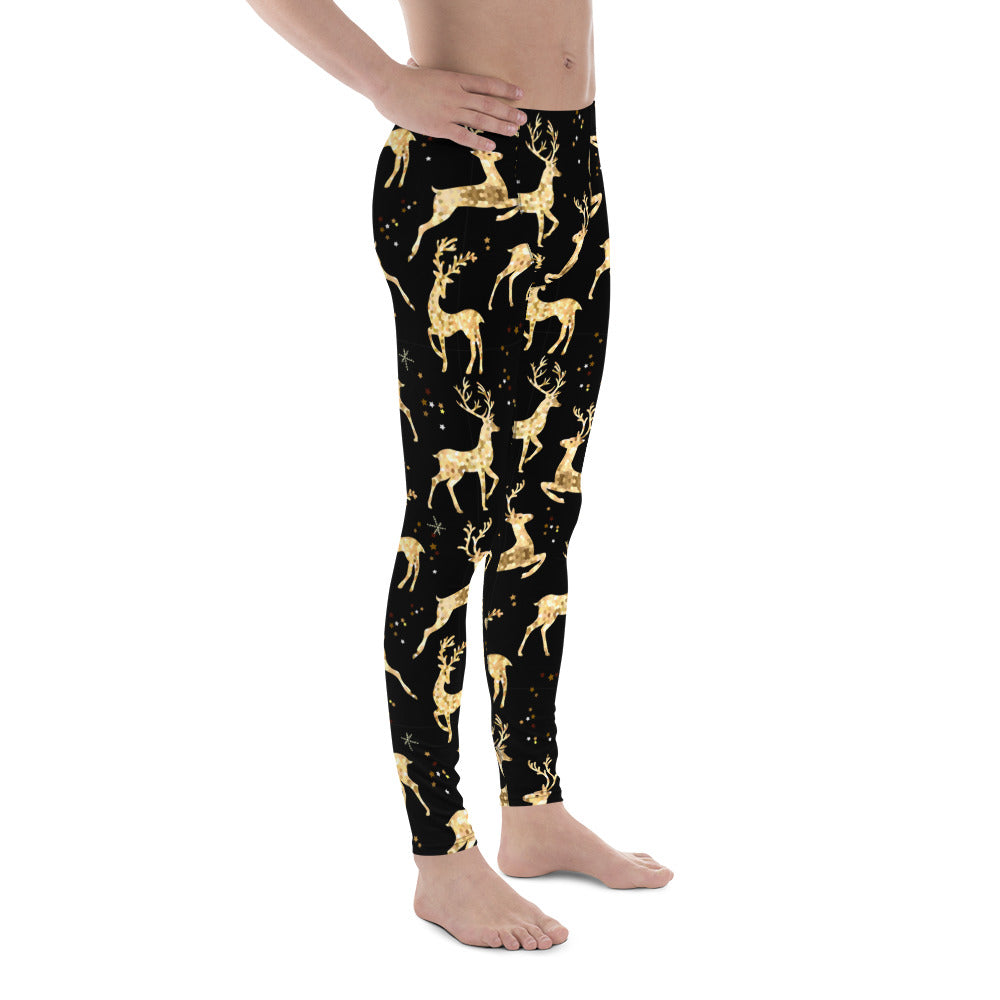 Golden Reindeers Print Men's Leggings