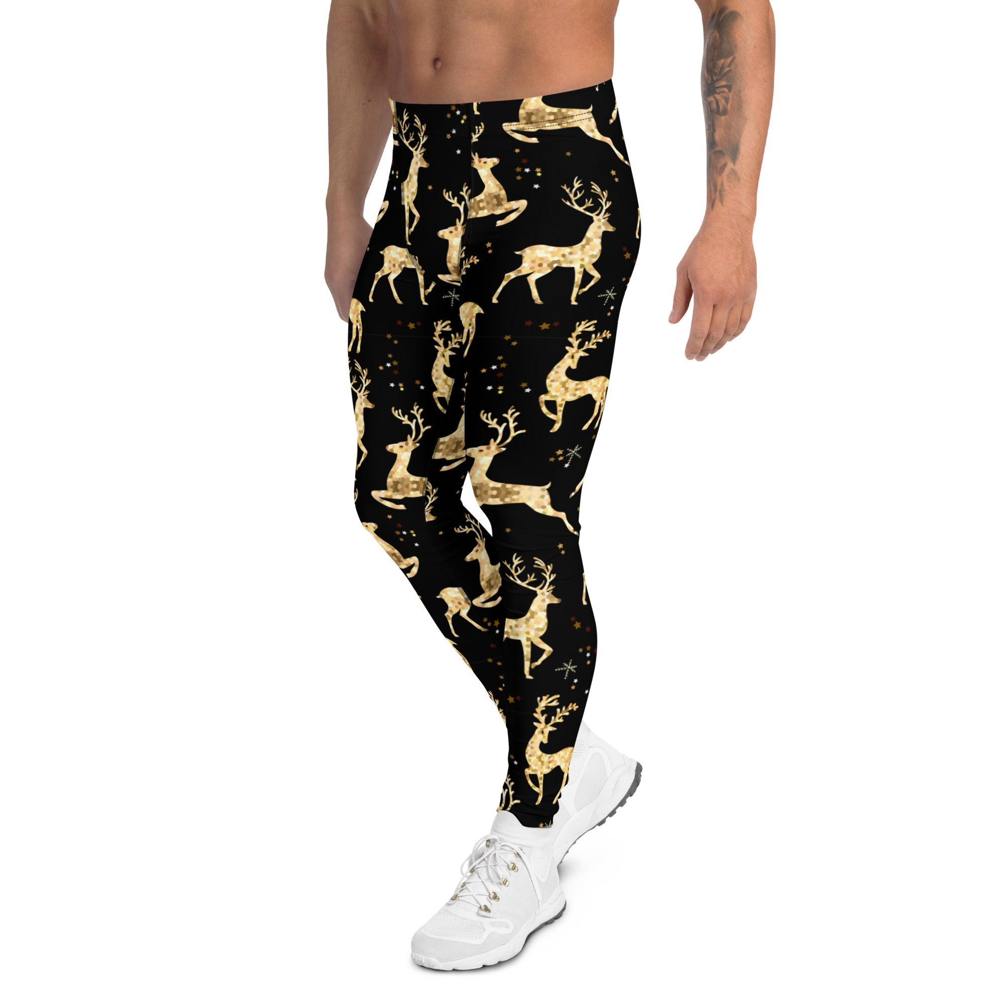 Golden Reindeers Print Men's Leggings