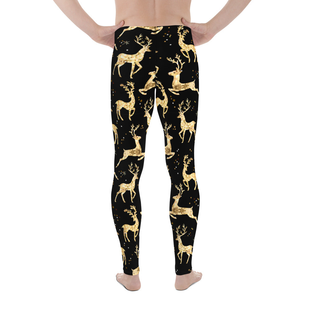 Golden Reindeers Print Men's Leggings