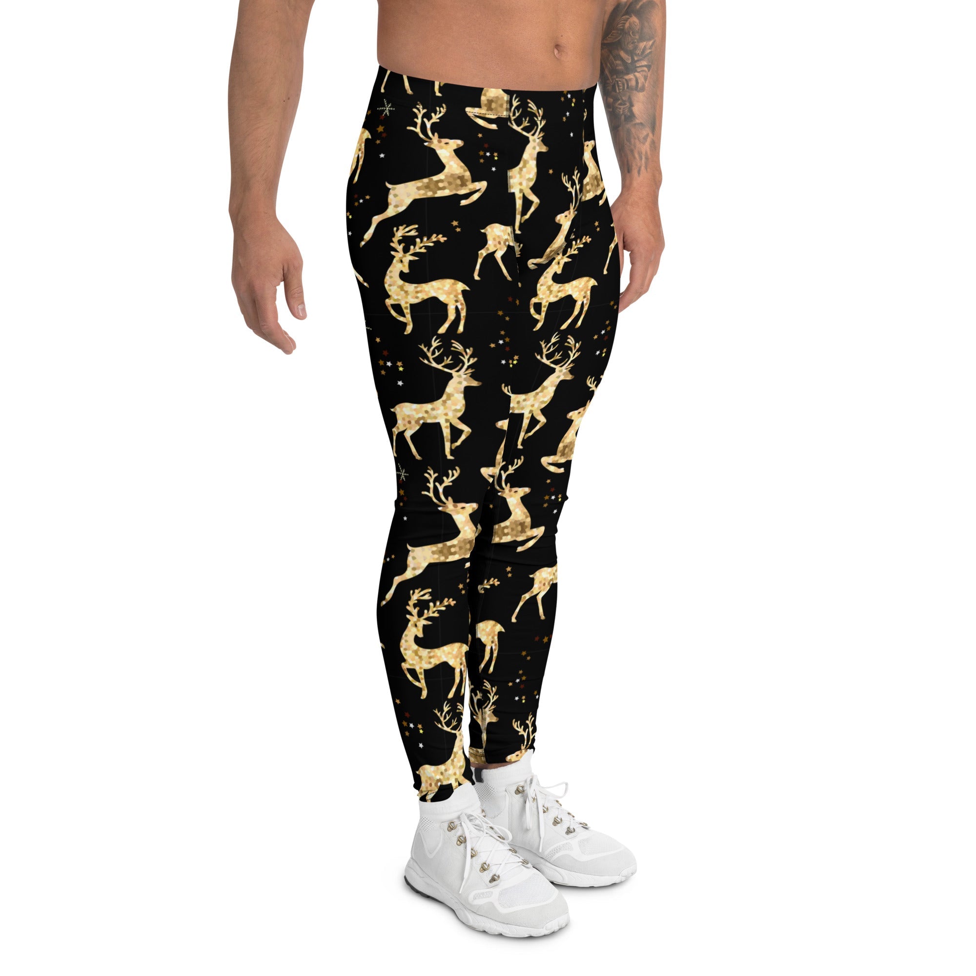 Golden Reindeers Print Men's Leggings