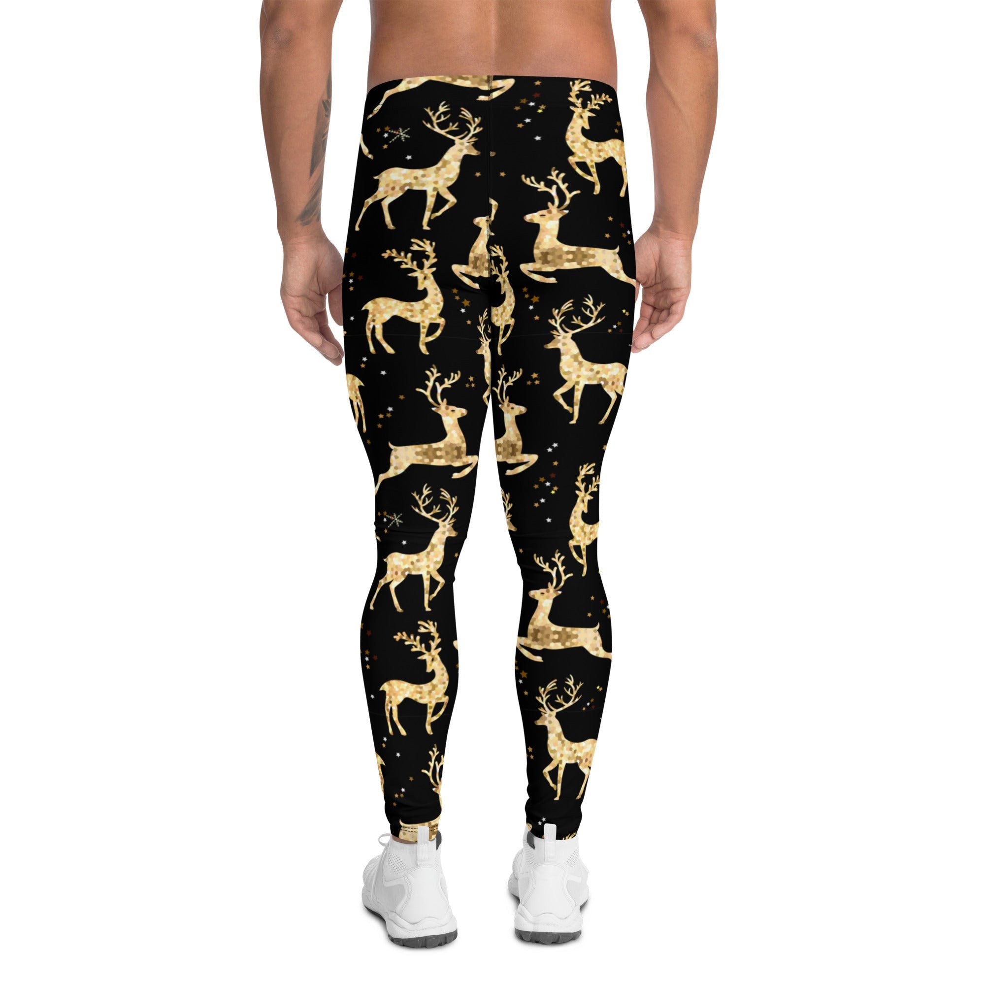 Golden Reindeers Print Men's Leggings