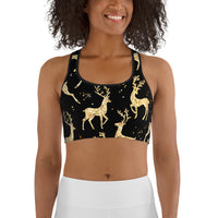 Golden Reindeers Print Sports Bra