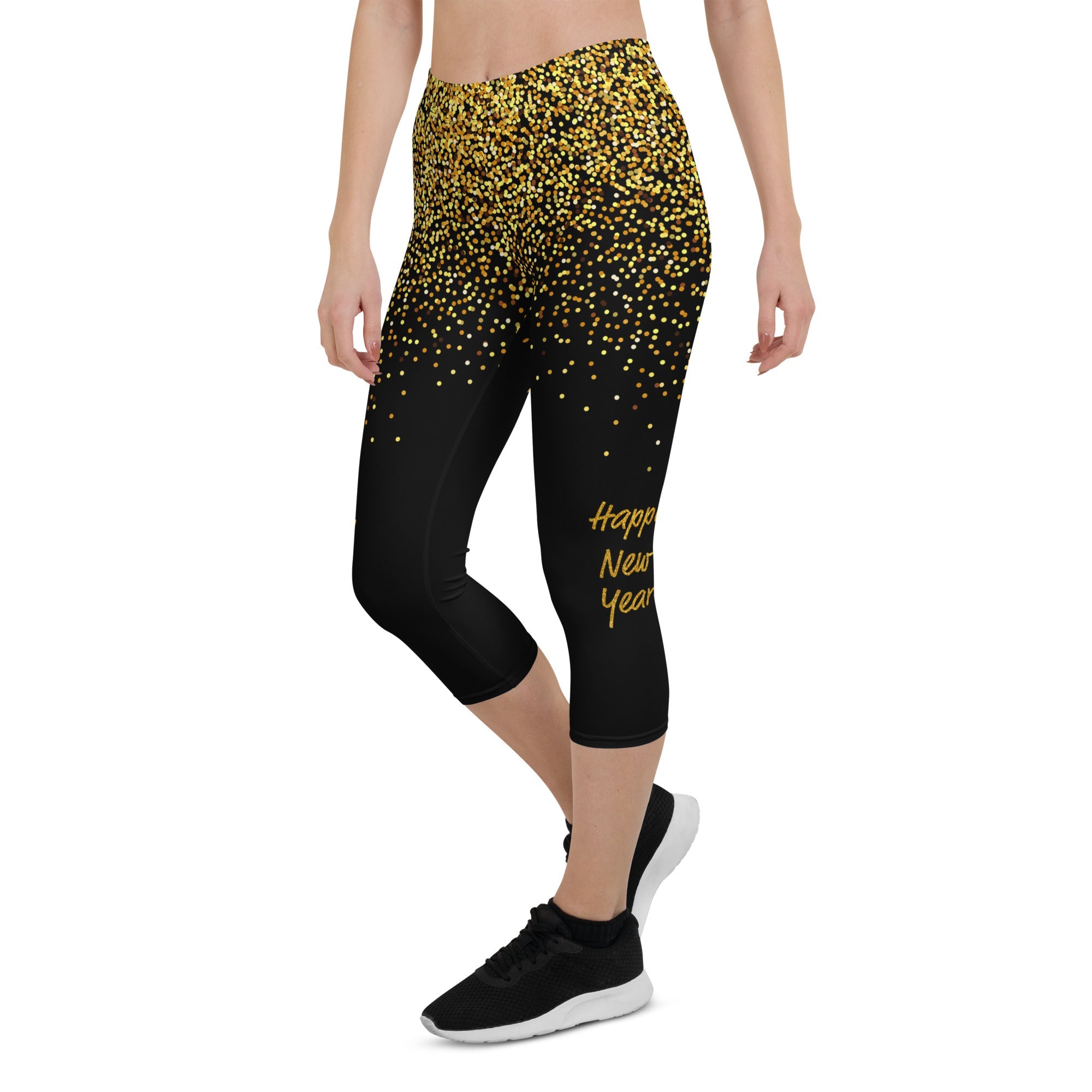 Golden Sparkly Print New Year Capris