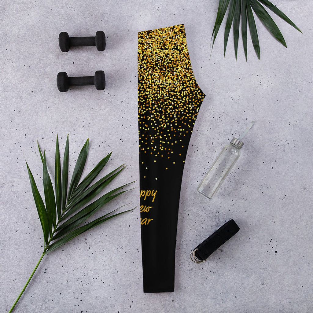 Golden Sparkly Print New Year Leggings