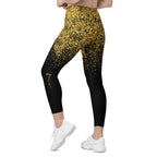 Golden Sparkly Print New Year Leggings With Pockets