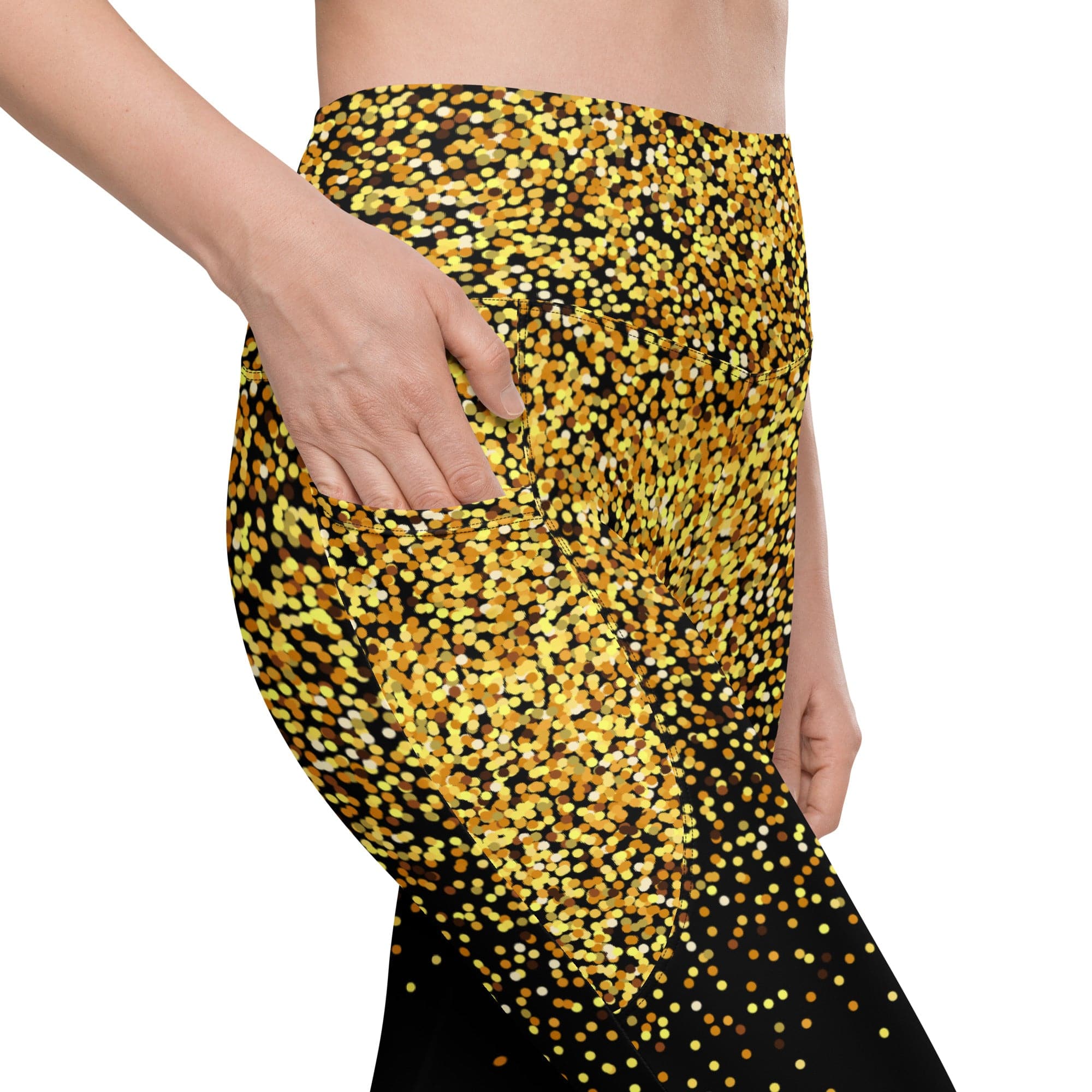 Golden Sparkly Print New Year Leggings With Pockets