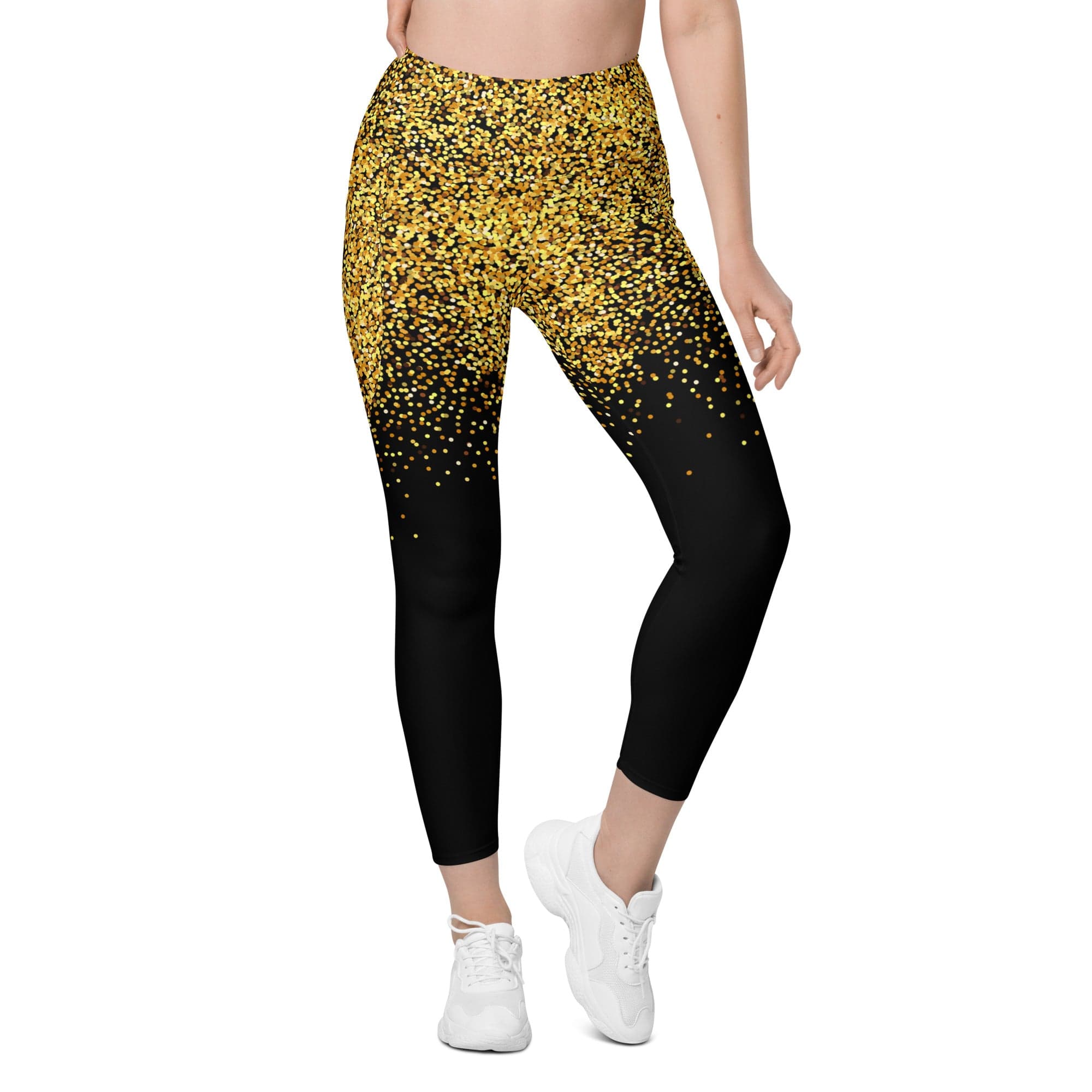 Golden Sparkly Print New Year Leggings With Pockets