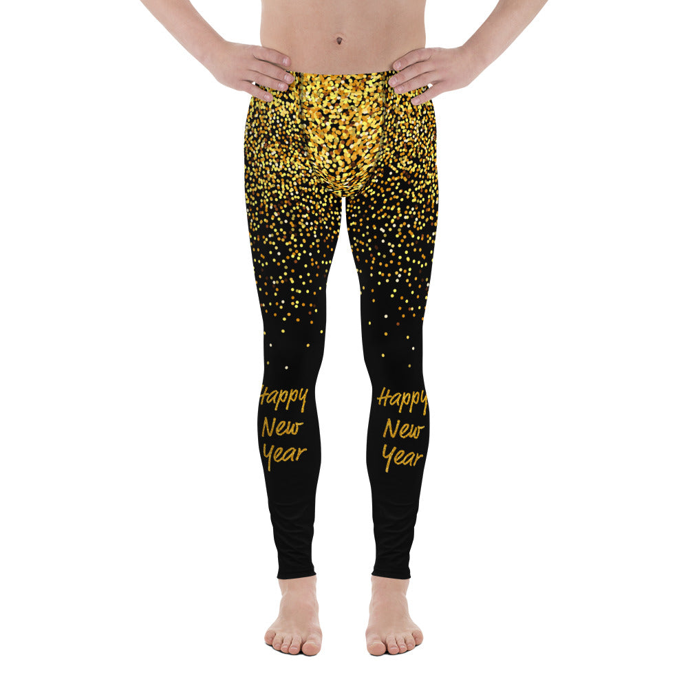 Golden Sparkly Print New Year Men's Leggings