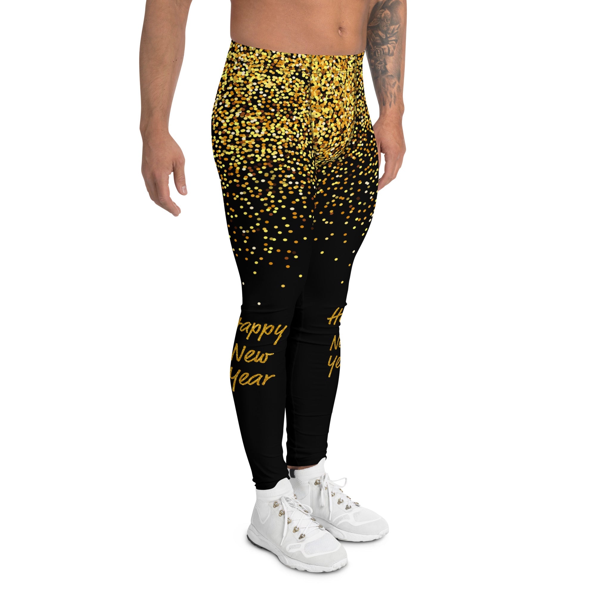 Golden Sparkly Print New Year Men's Leggings