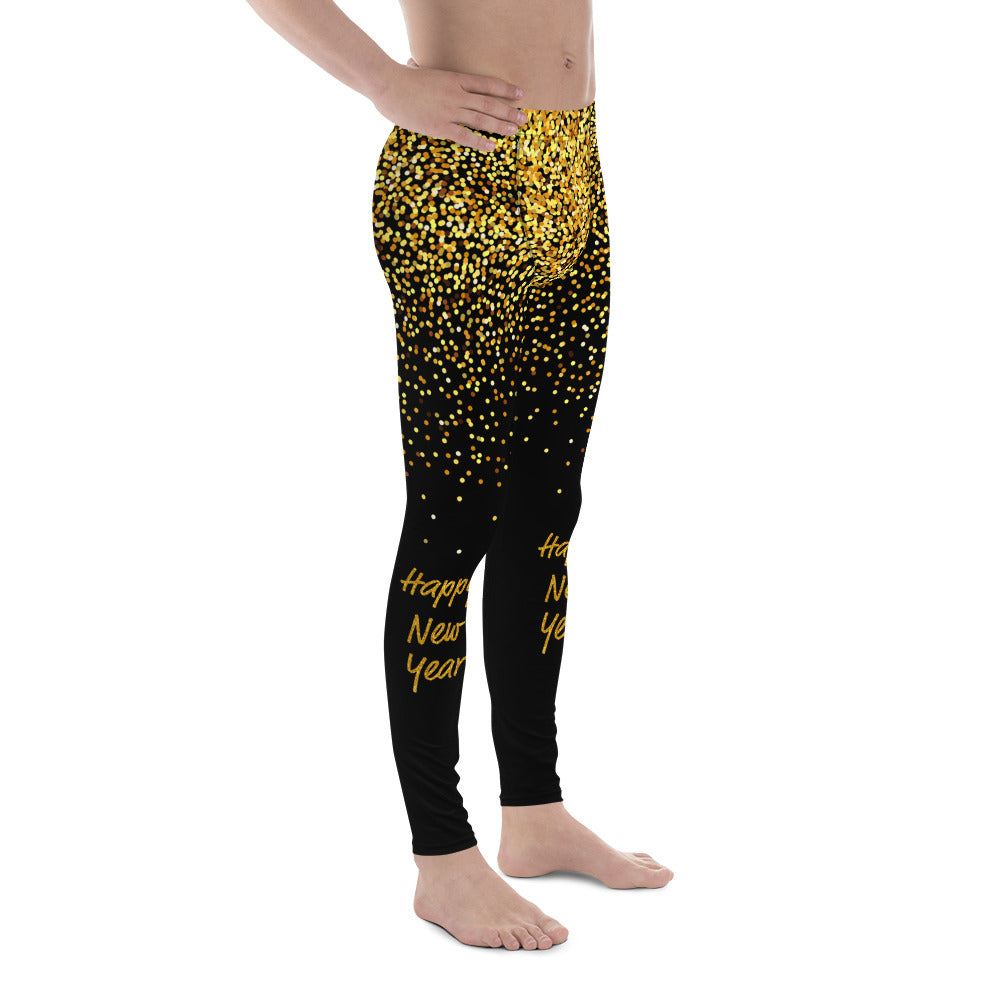 Golden Sparkly Print New Year Men's Leggings