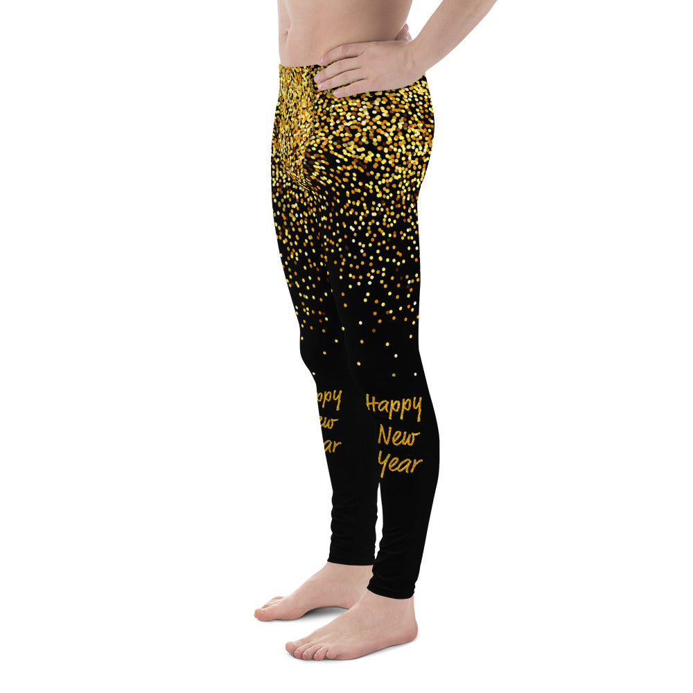 Golden Sparkly Print New Year Men's Leggings