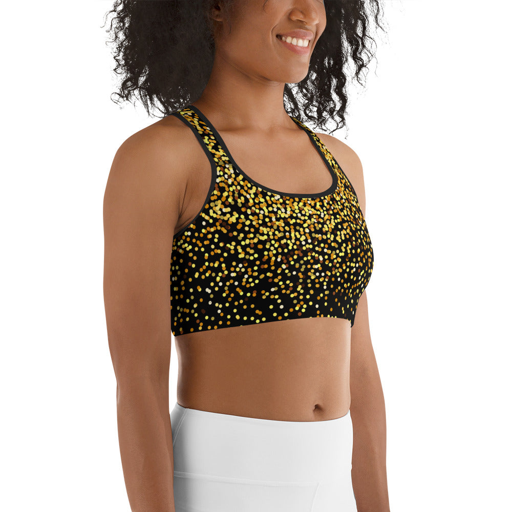 Golden Sparkly Print New Year Sports Bra