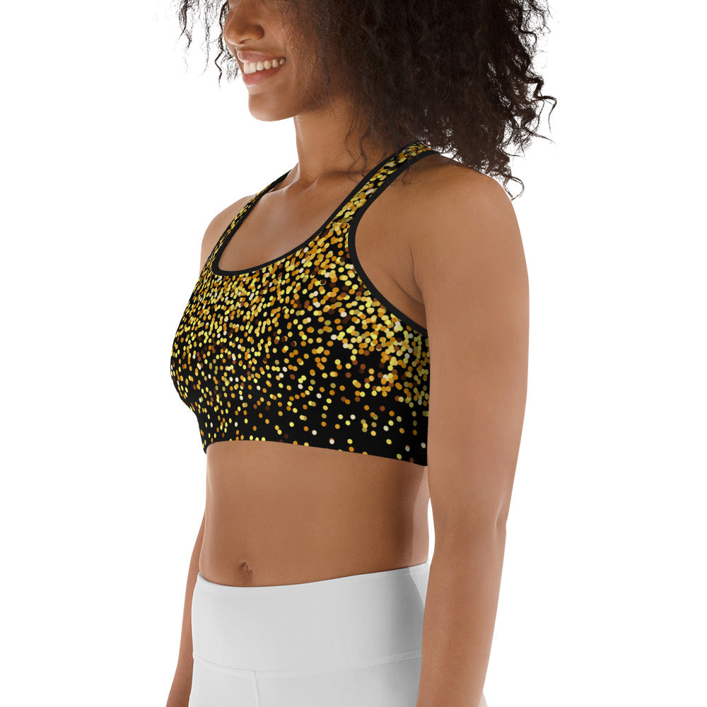 Golden Sparkly Print New Year Sports Bra