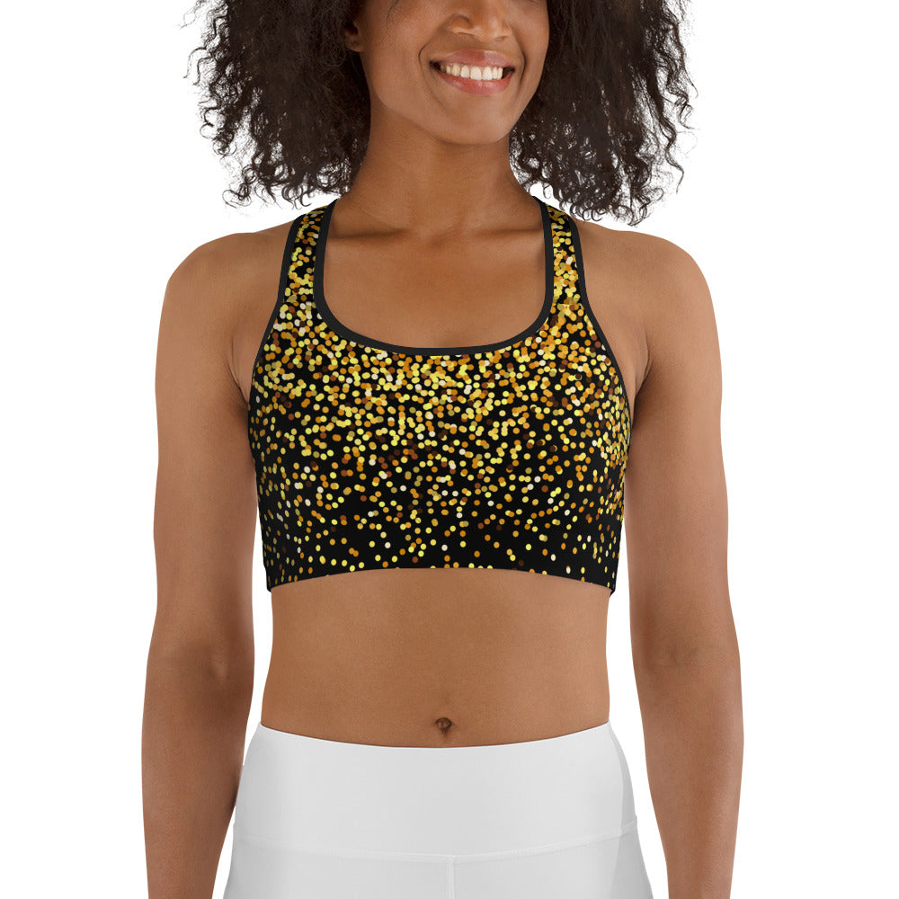 Golden Sparkly Print New Year Sports Bra