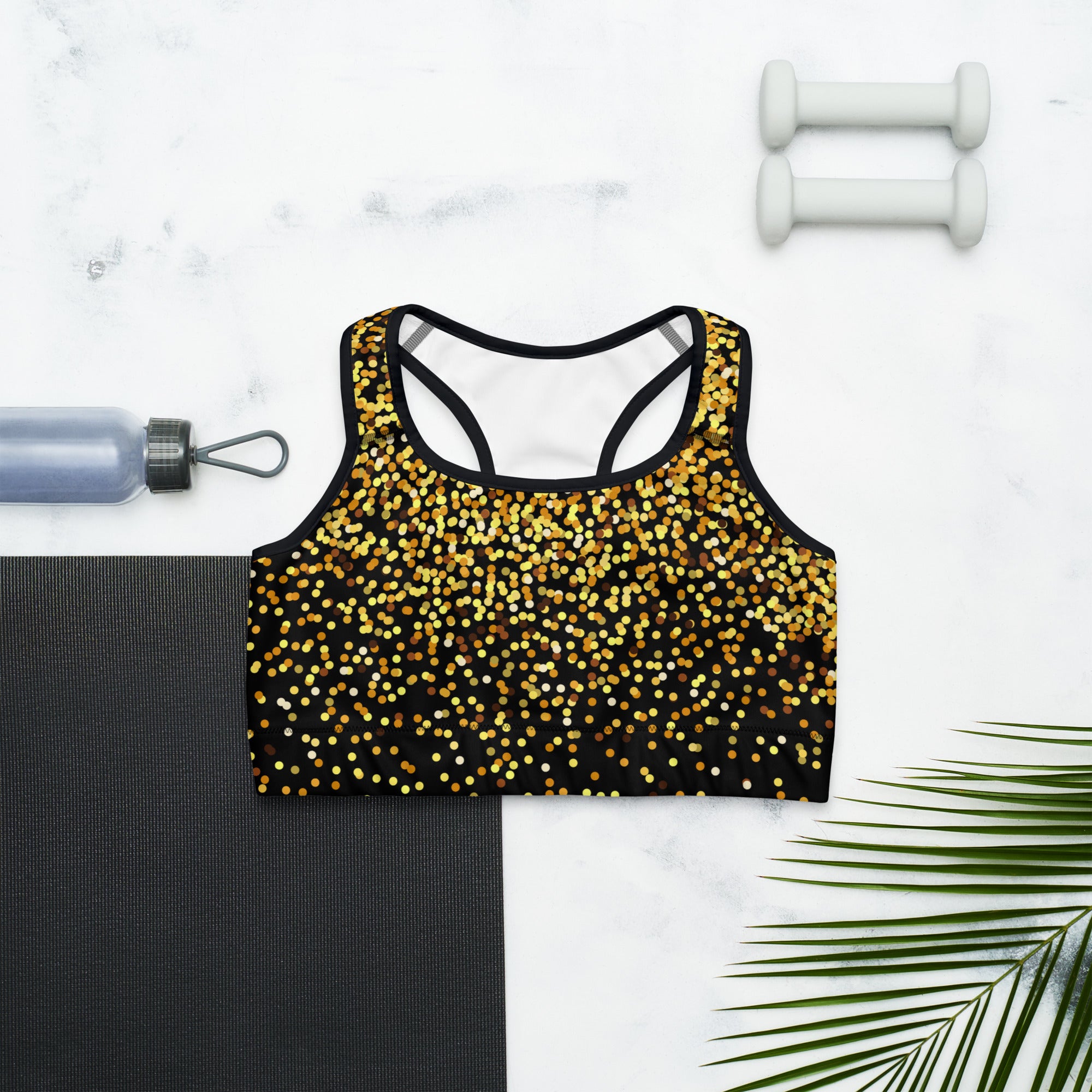 Golden Sparkly Print New Year Sports Bra