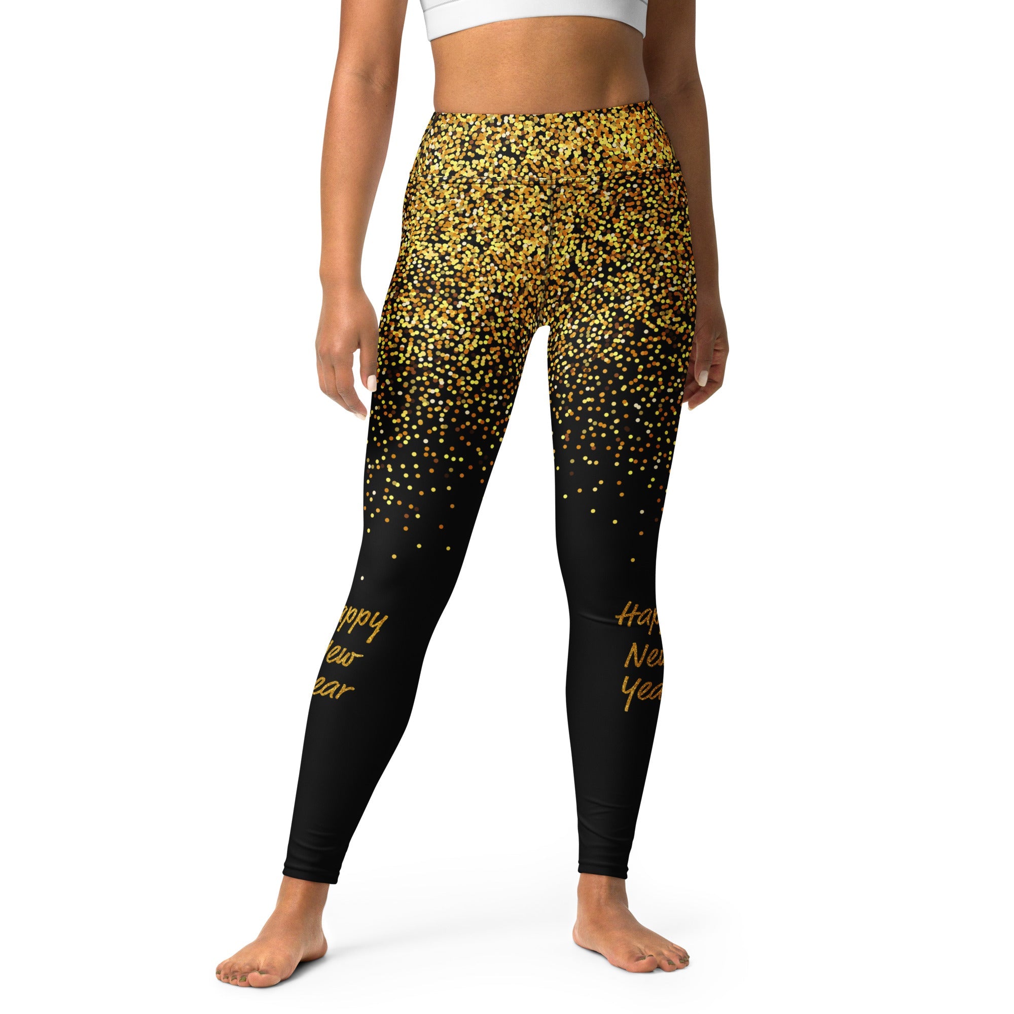 Golden Sparkly Print New Year Yoga Leggings