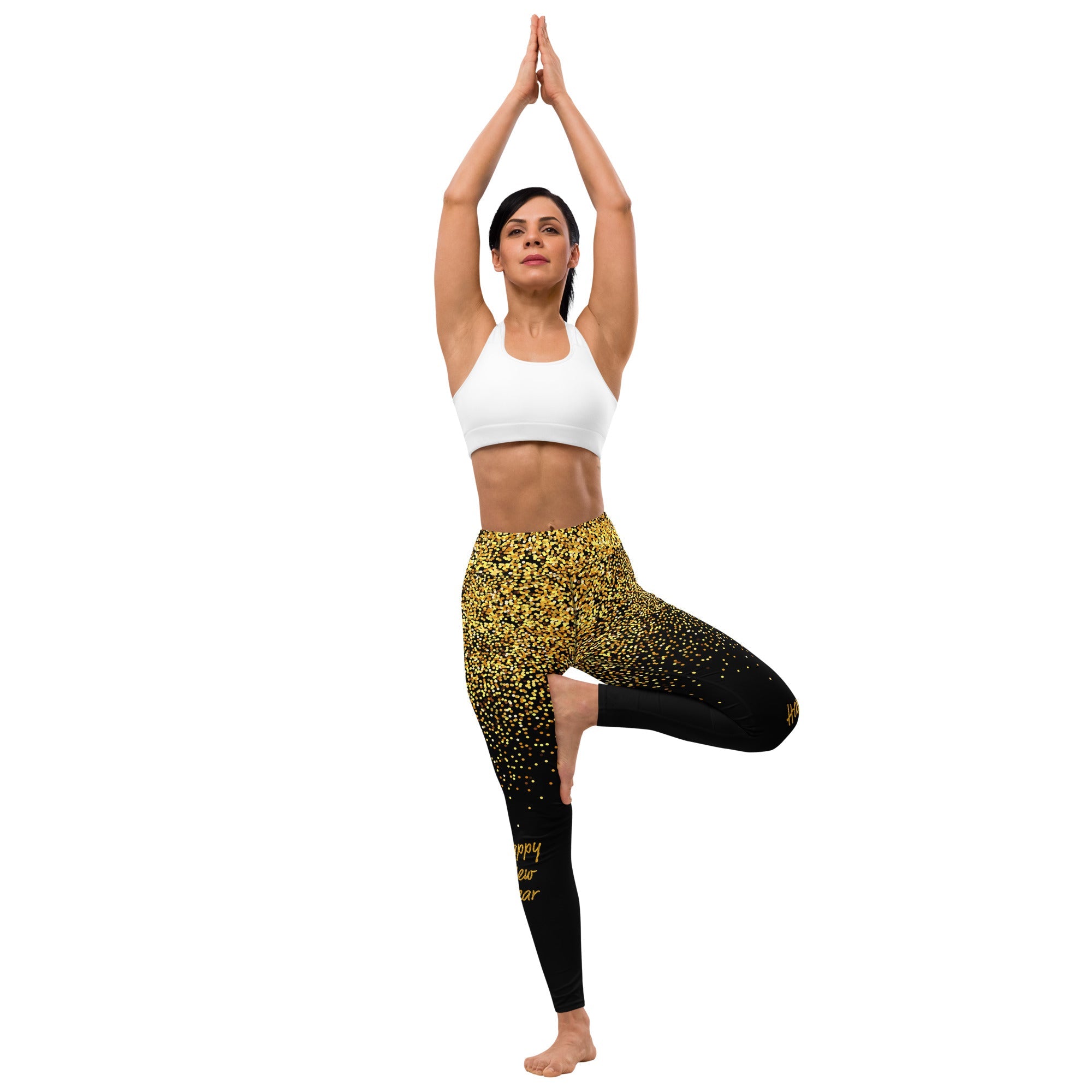 Golden Sparkly Print New Year Yoga Leggings