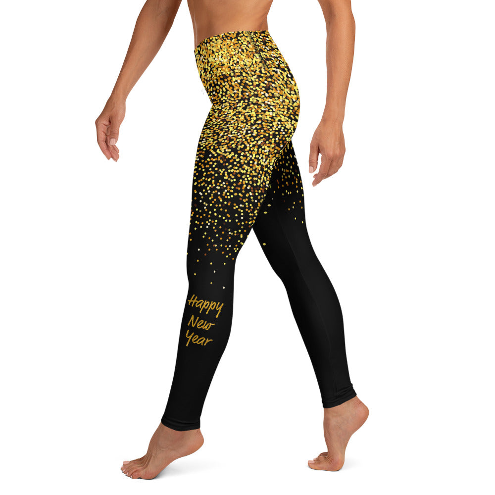 Golden Sparkly Print New Year Yoga Leggings