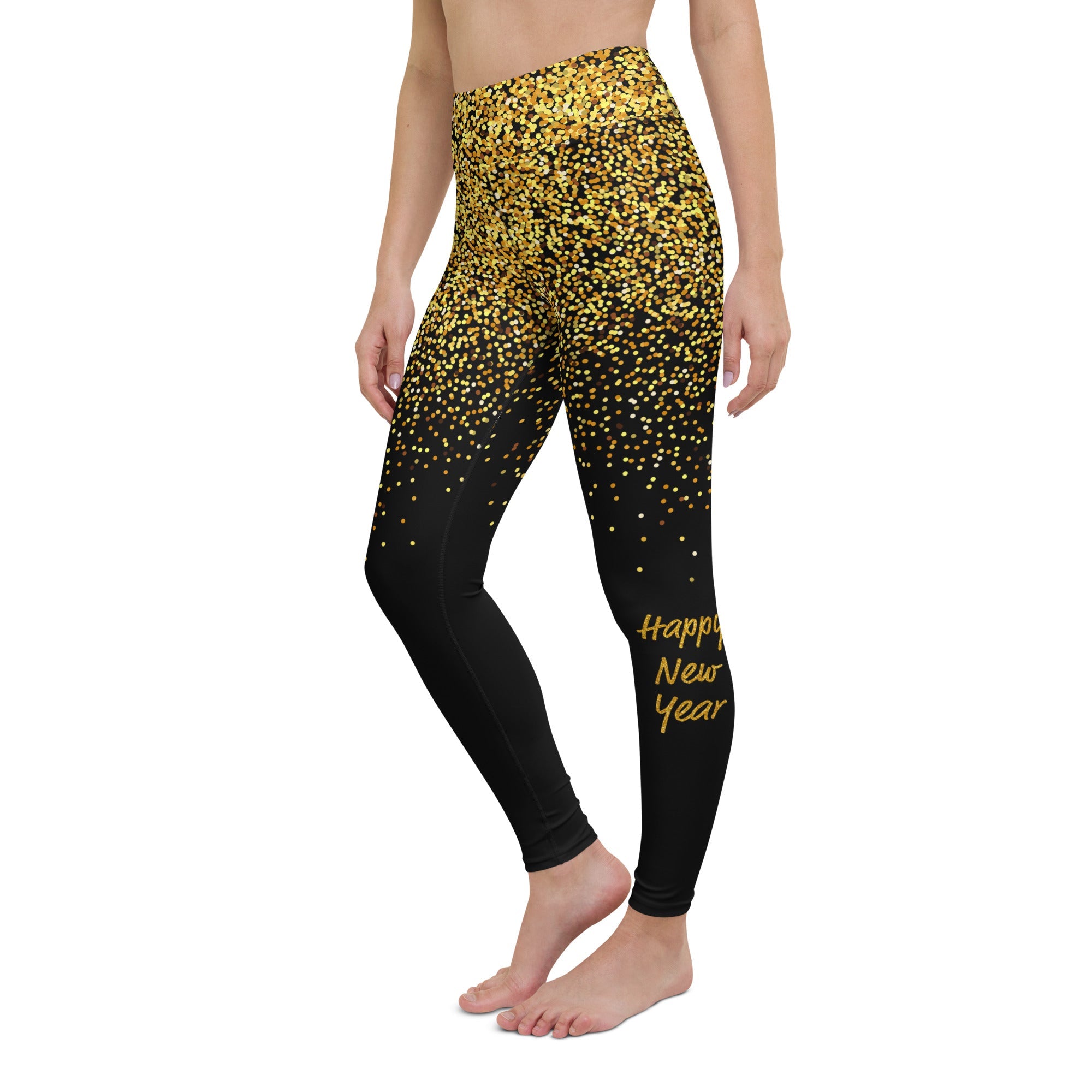 Golden Sparkly Print New Year Yoga Leggings