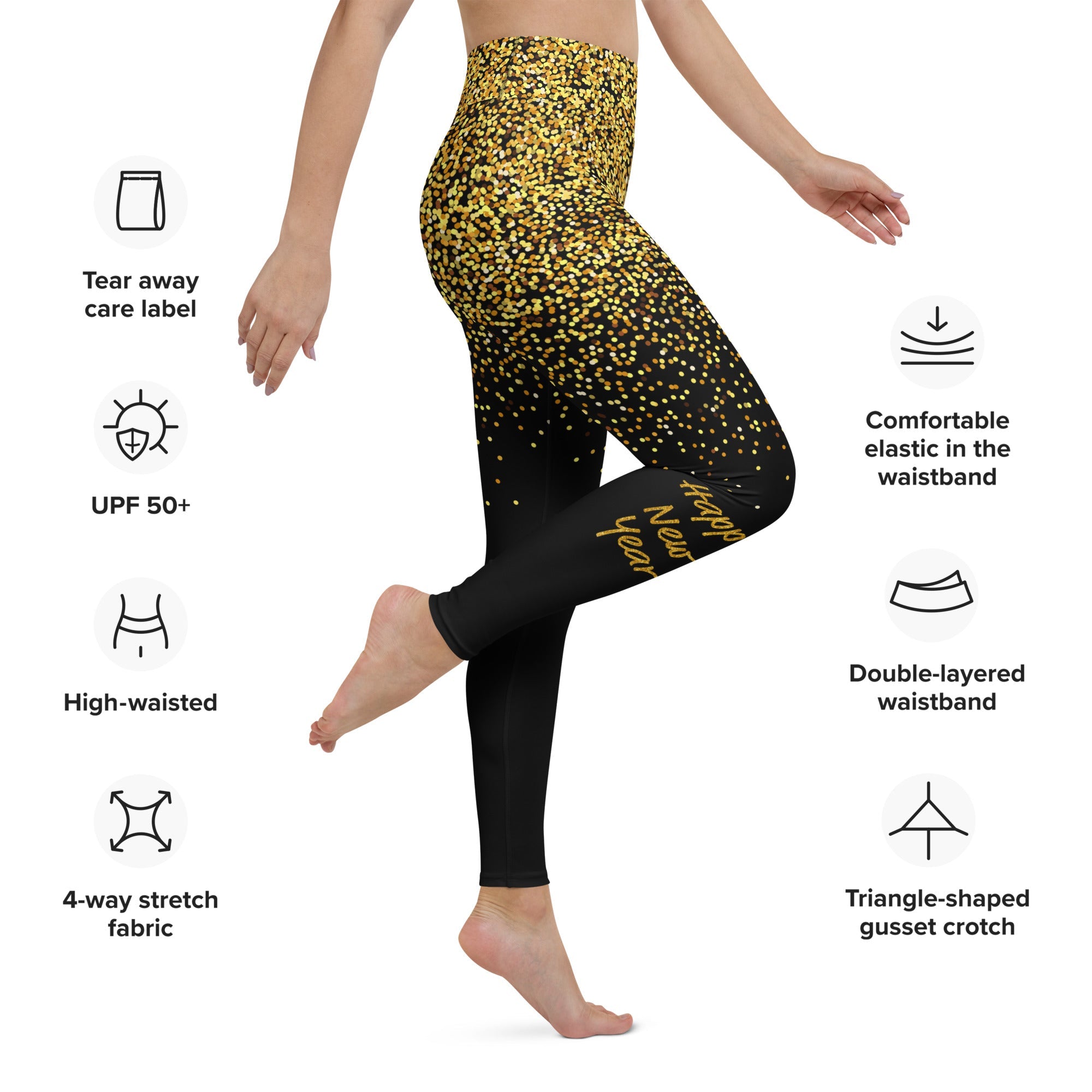 Golden Sparkly Print New Year Yoga Leggings