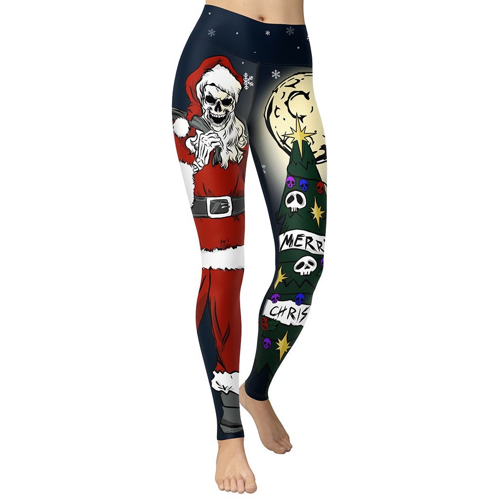 Gureui Women's Christmas Leggings, Christmas themed printed pattern Elastic  High Waist Slim Fit Tights Yoga Running Pants for Holiday Party