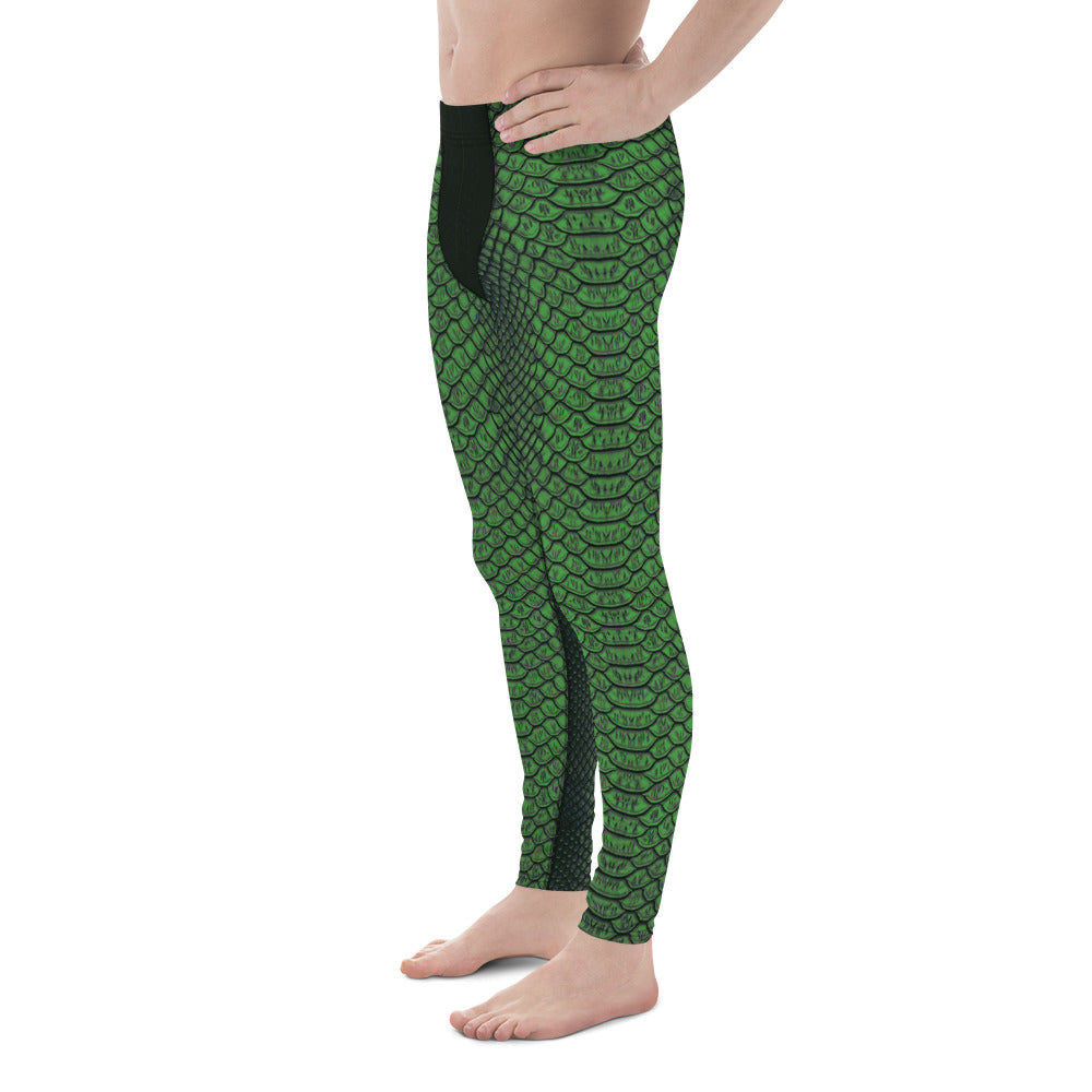 Green Crocodile Pattern Men's Leggings