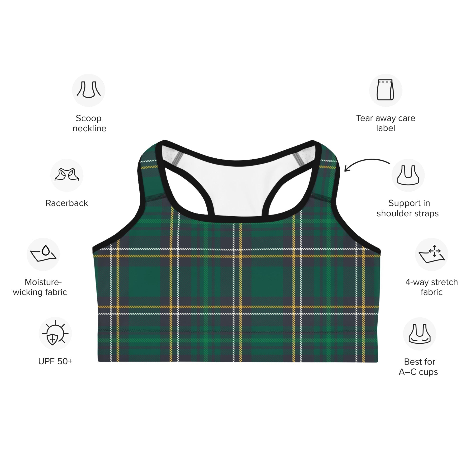 Green Irish Plaid Sports Bra