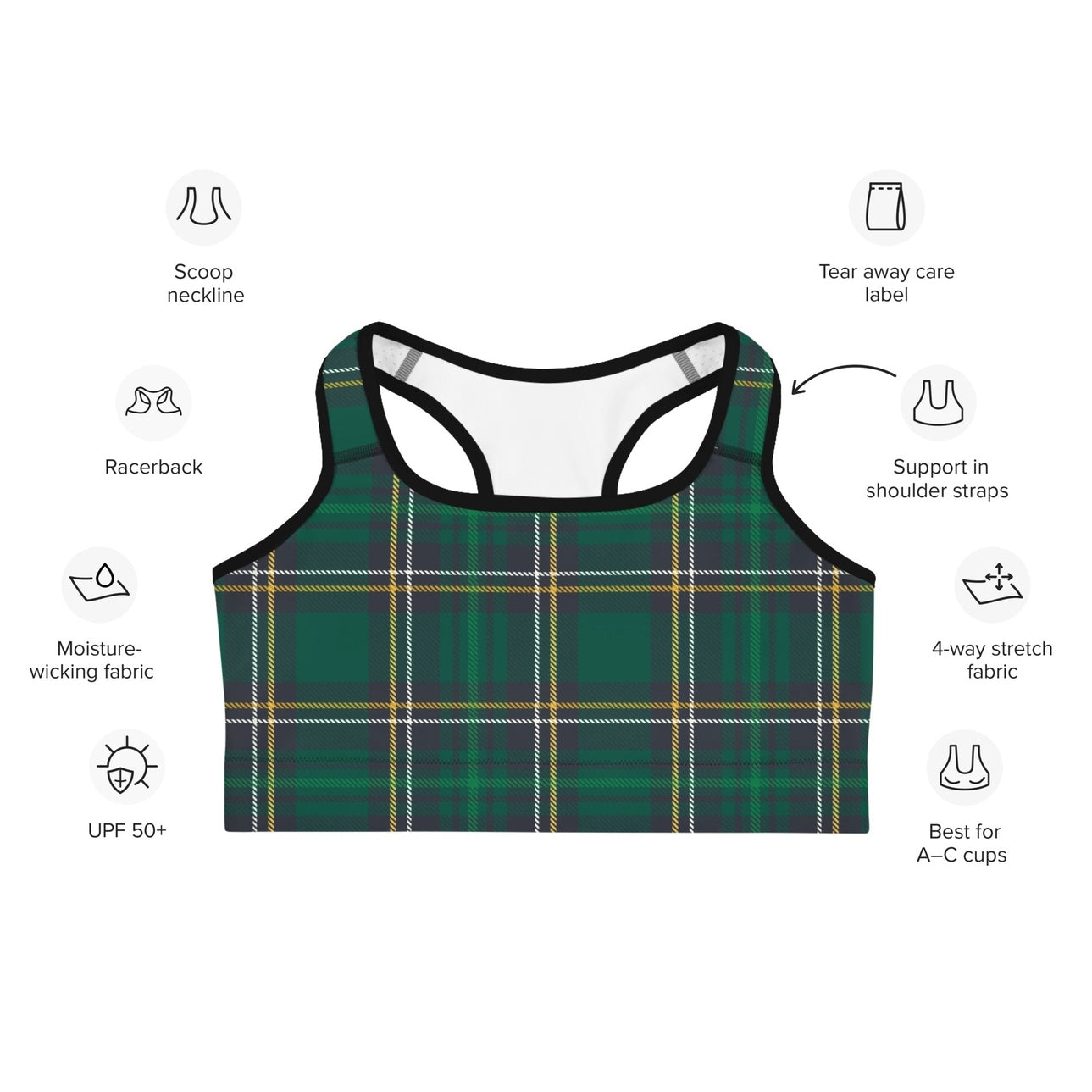Green Irish Plaid Sports Bra