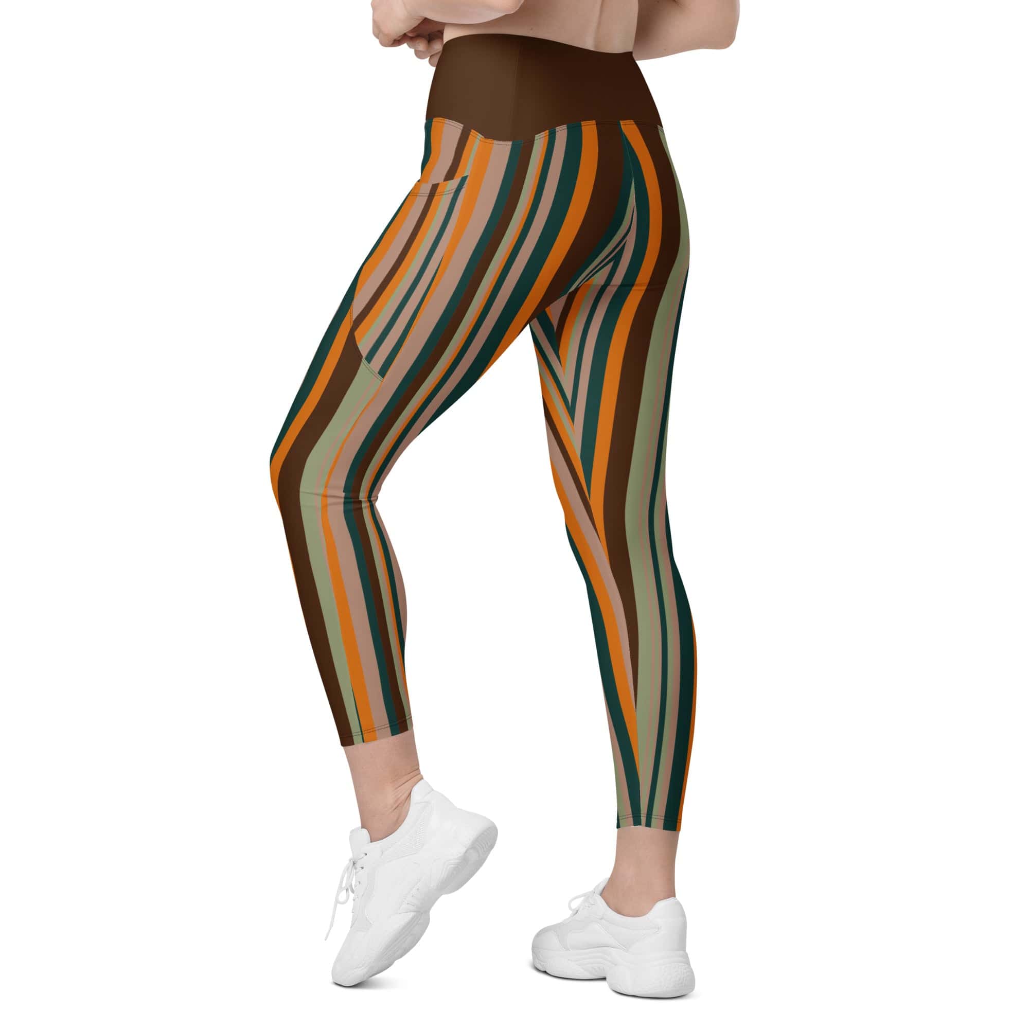 Groovy Stripes Crossover Leggings With Pockets
