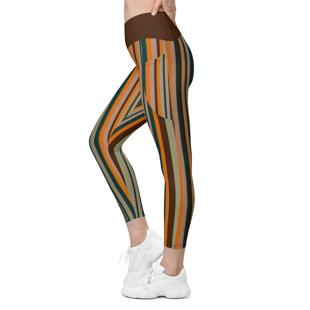 Groovy Stripes Crossover Leggings With Pockets