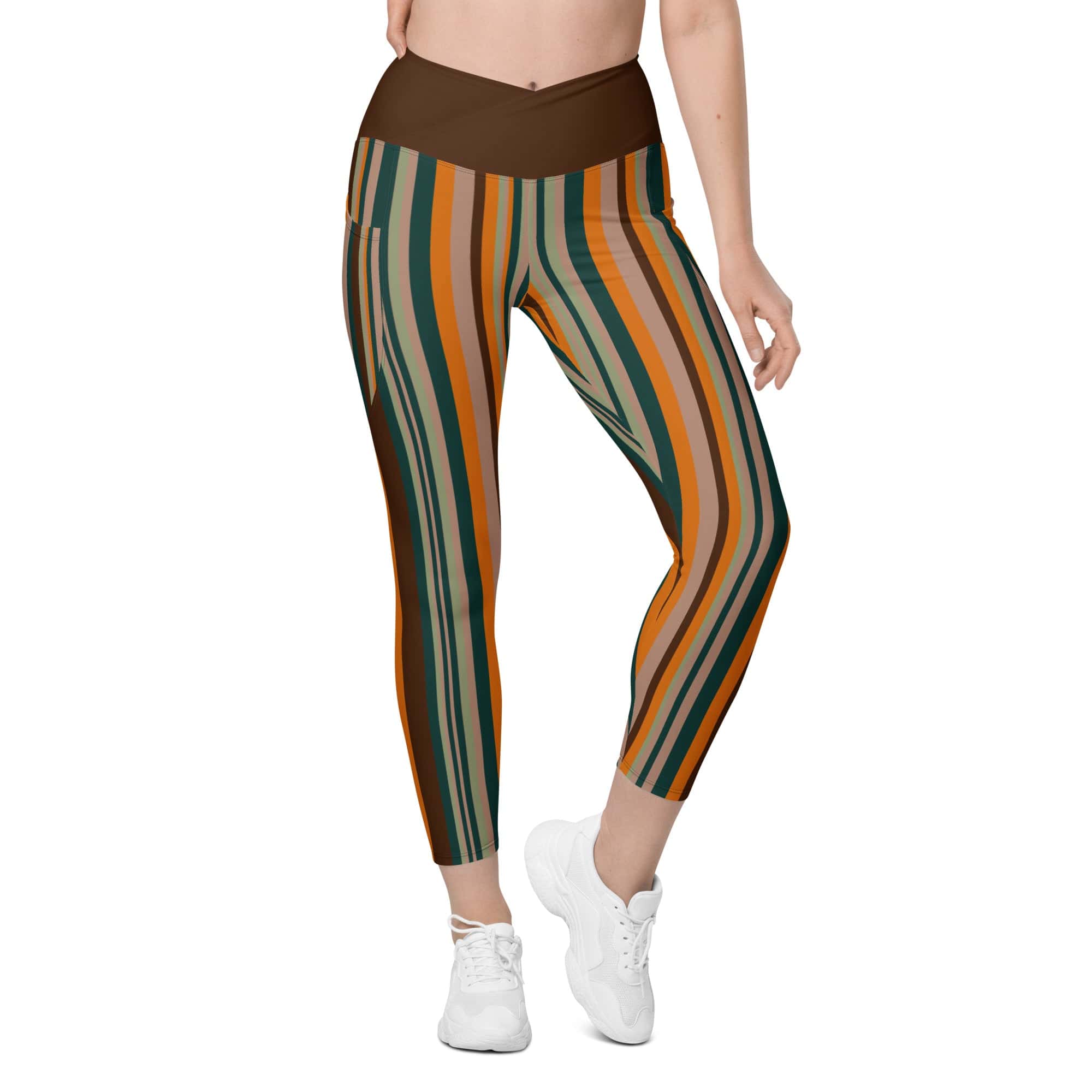 Groovy Stripes Crossover Leggings With Pockets